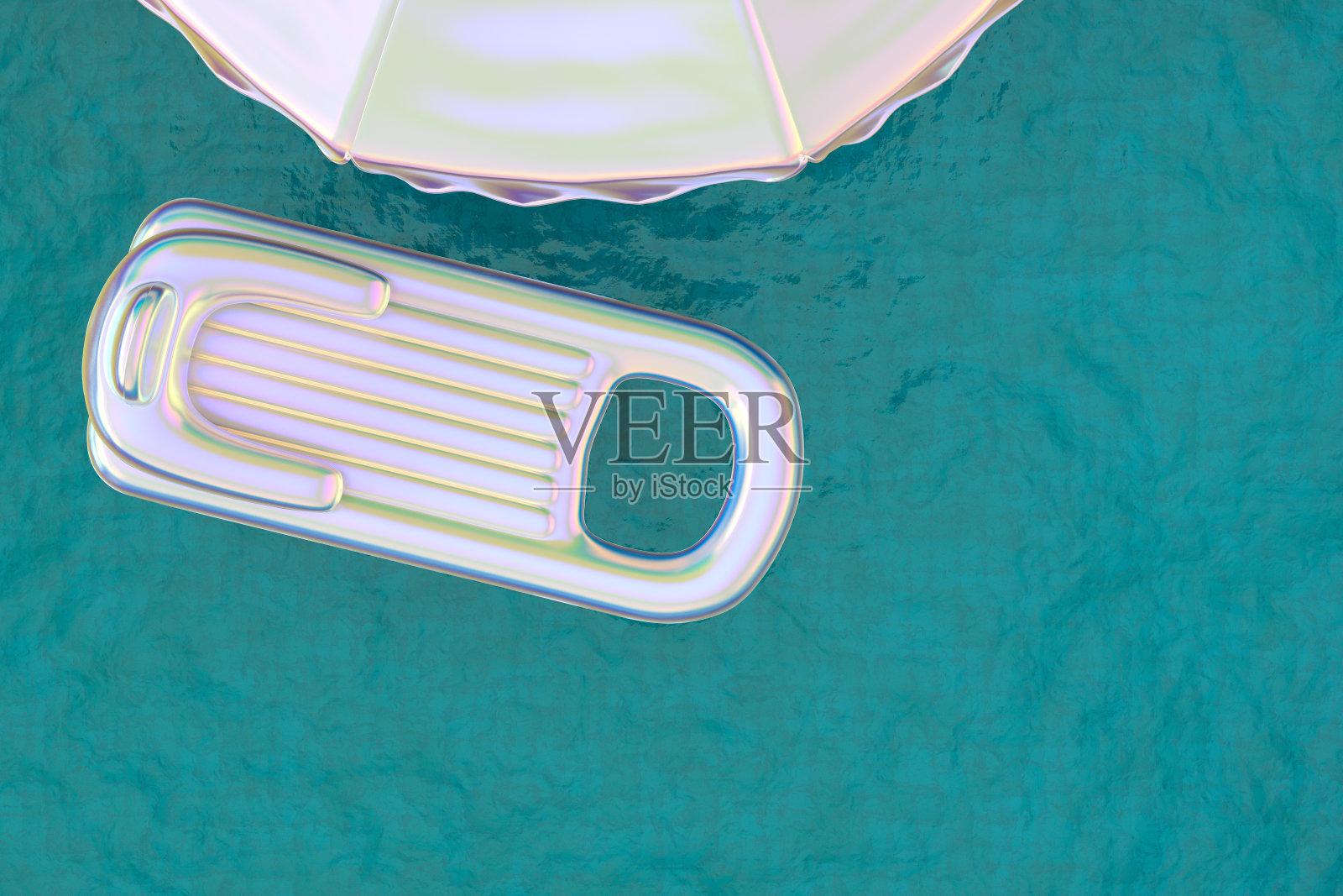 游泳池上的充气筏，夏季假日概念，彩虹色照片摄影图片