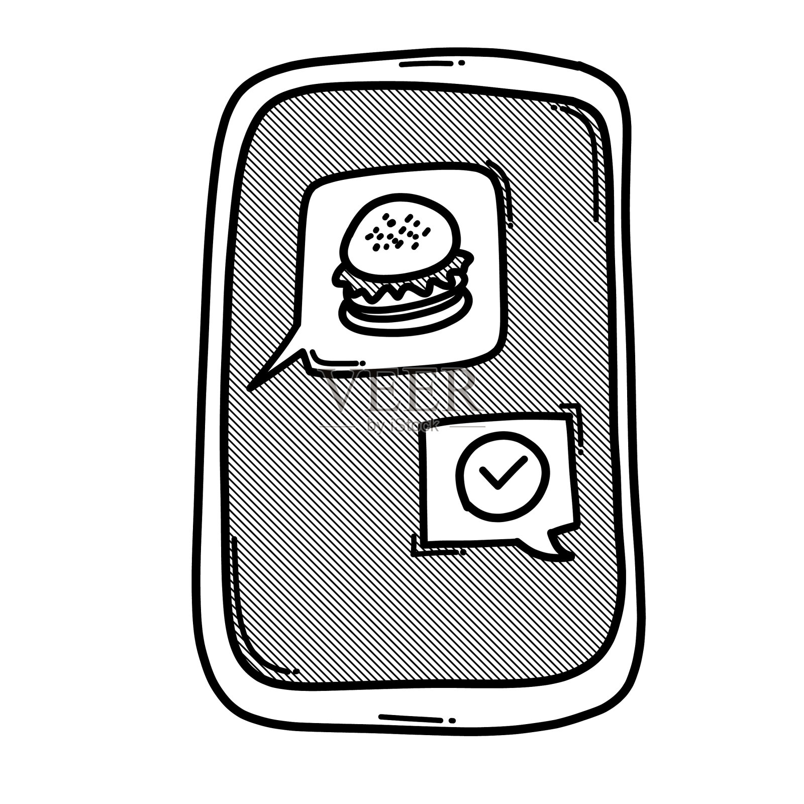 手机app送餐聊天涂鸦图标绘图设计元素图片