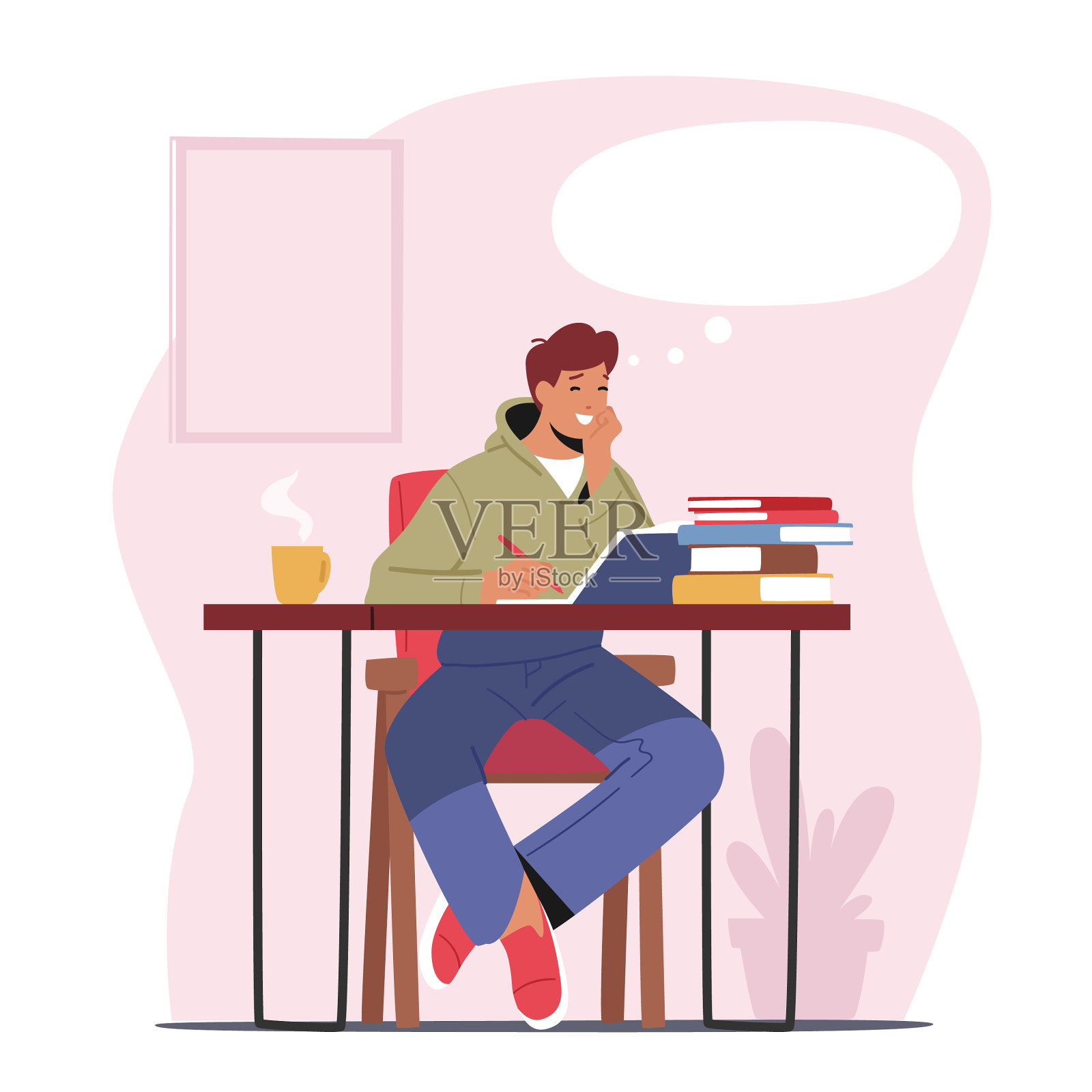 快乐的男人物梦想着坐在沉思中设计元素图片