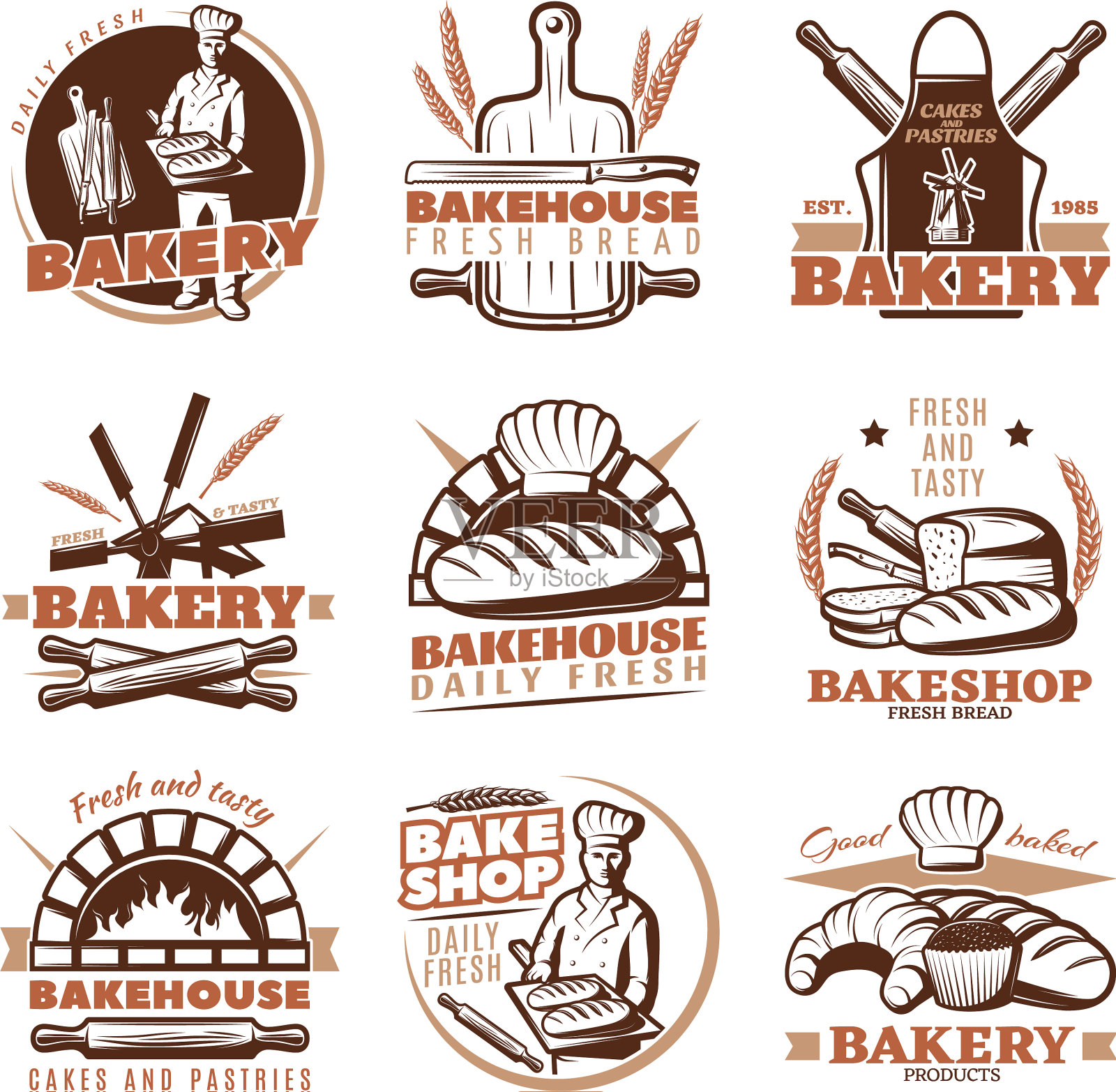 面包房桔徽套装图标素材