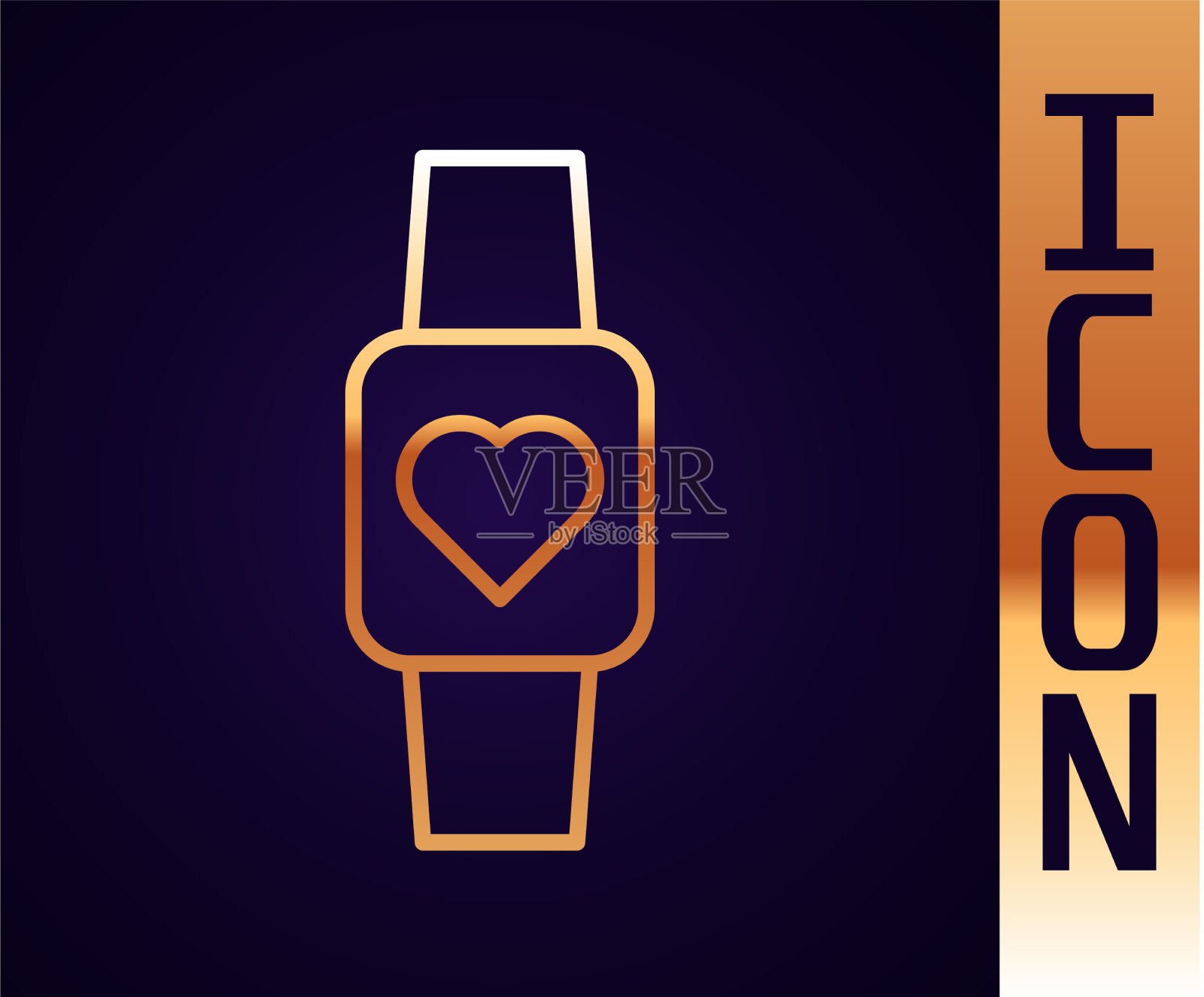 黄金线智能手表显示心跳率图标插画图片素材