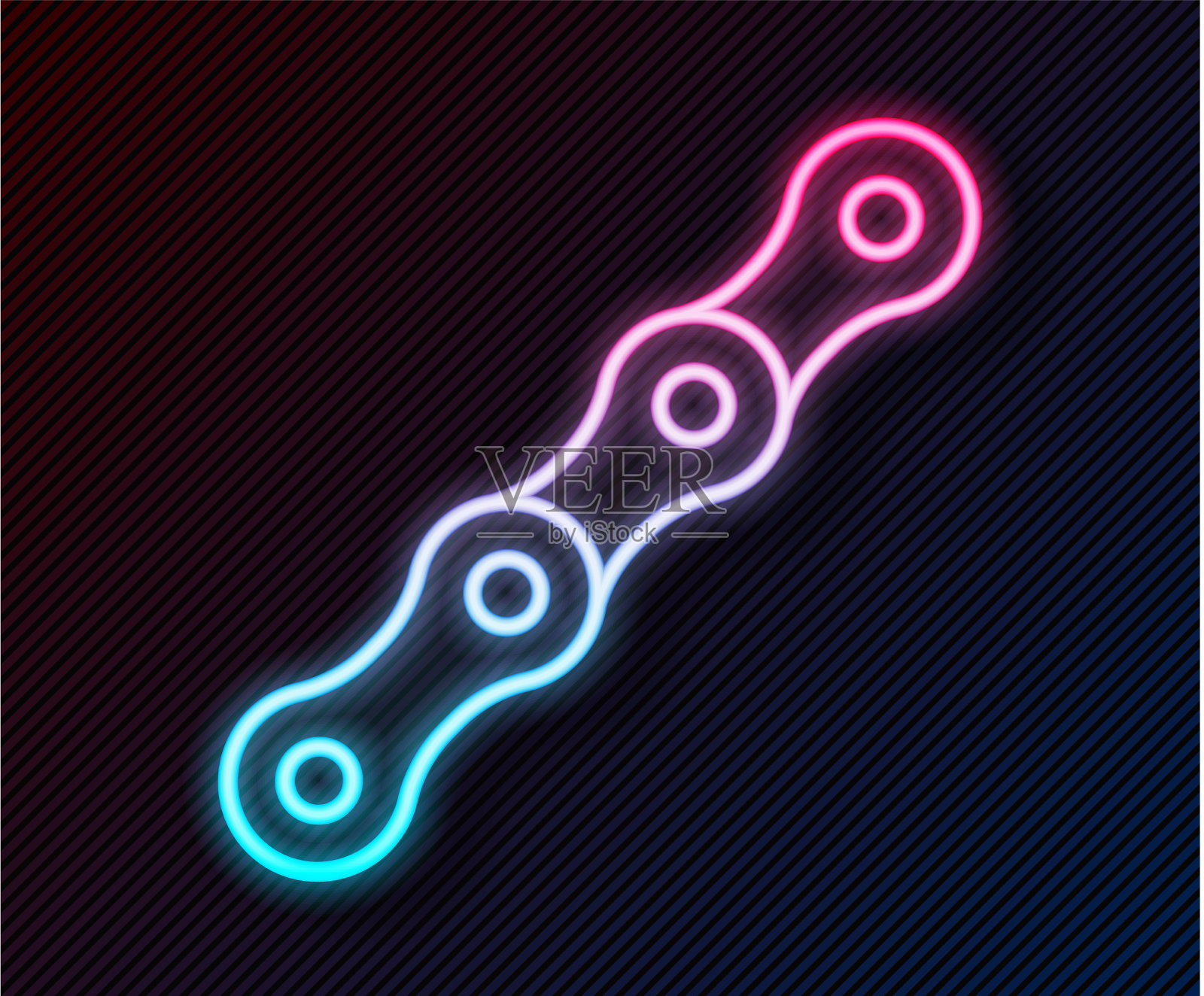 发光的霓虹灯线自行车链图标孤立上插画图片素材