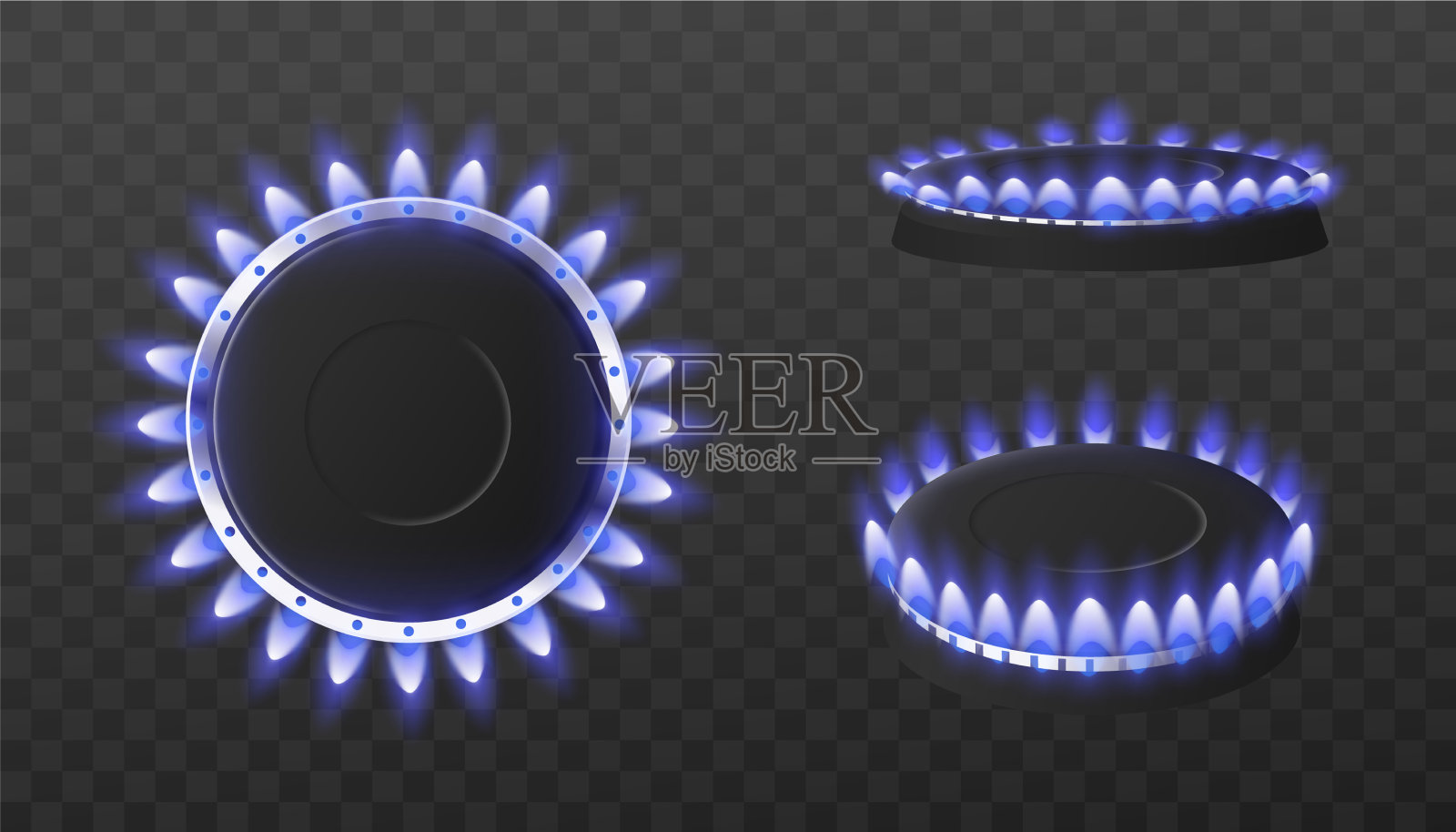 天然气热厨房炉与蓝色发光插画图片素材
