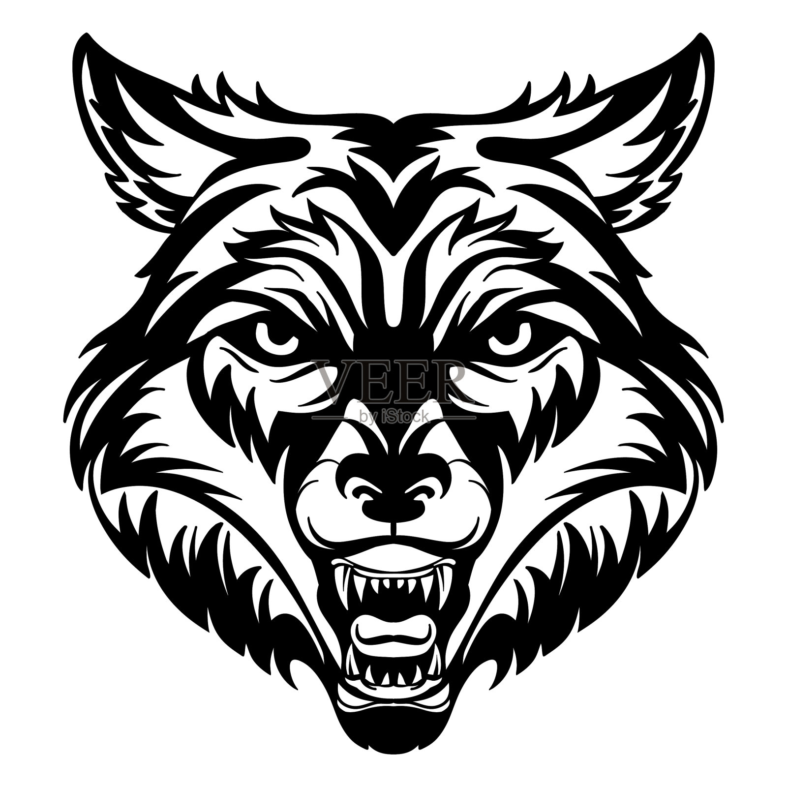 吉祥物狼的头被隔离在白色设计元素图片