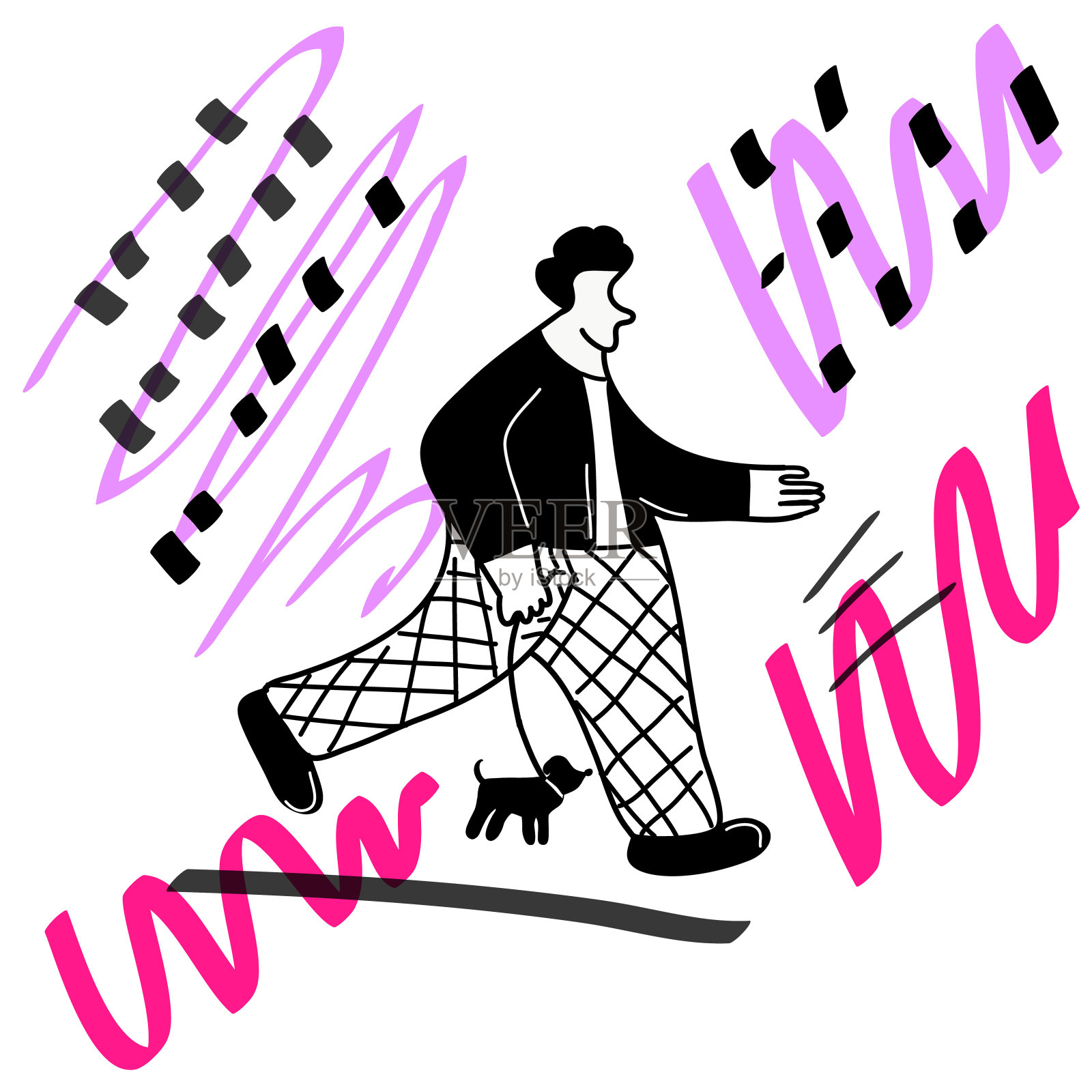 带着狗的男人插画图片素材