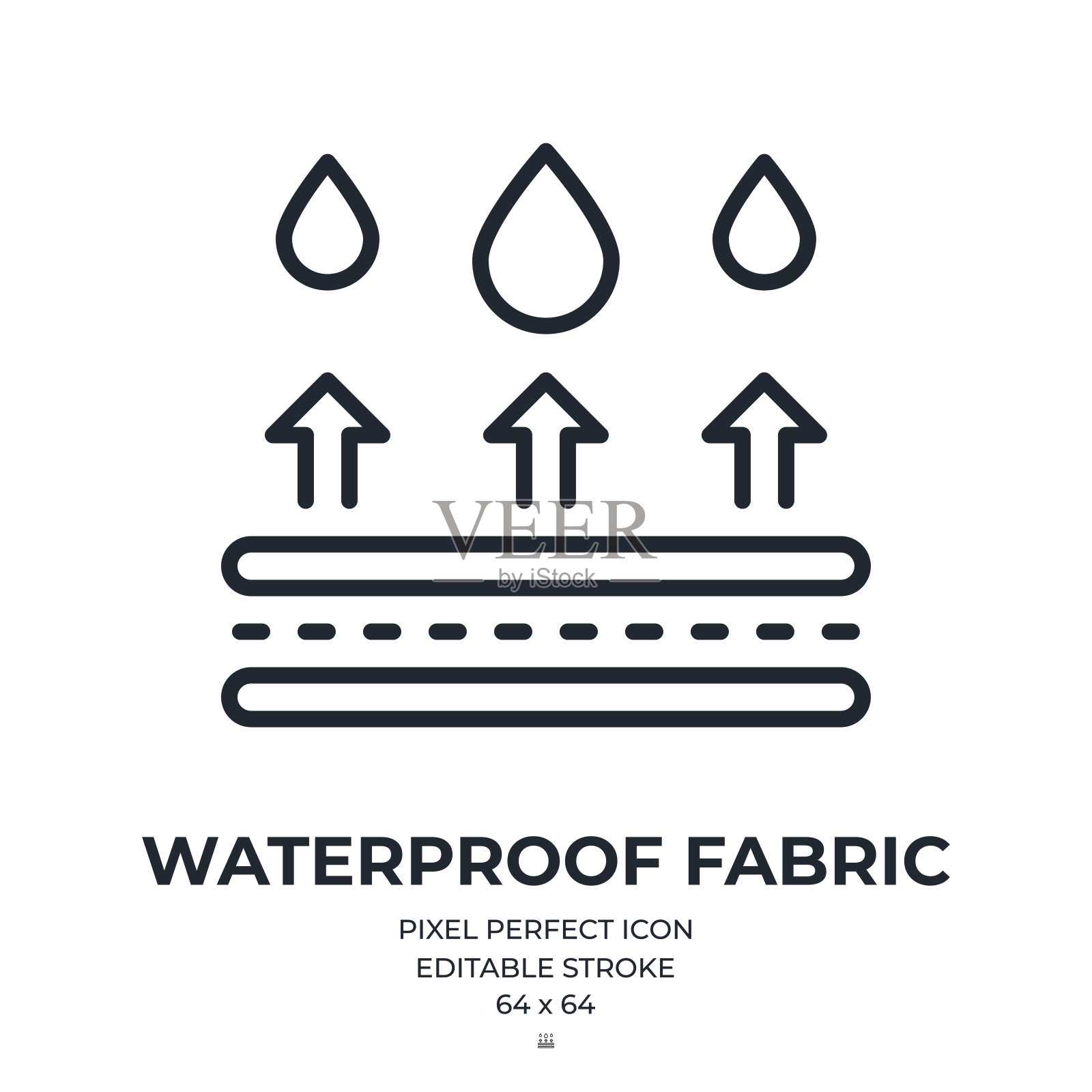 防水织物可编辑的描边轮廓图标孤立在白色背景平面矢量插图。像素完美。64 x 64。插画图片素材