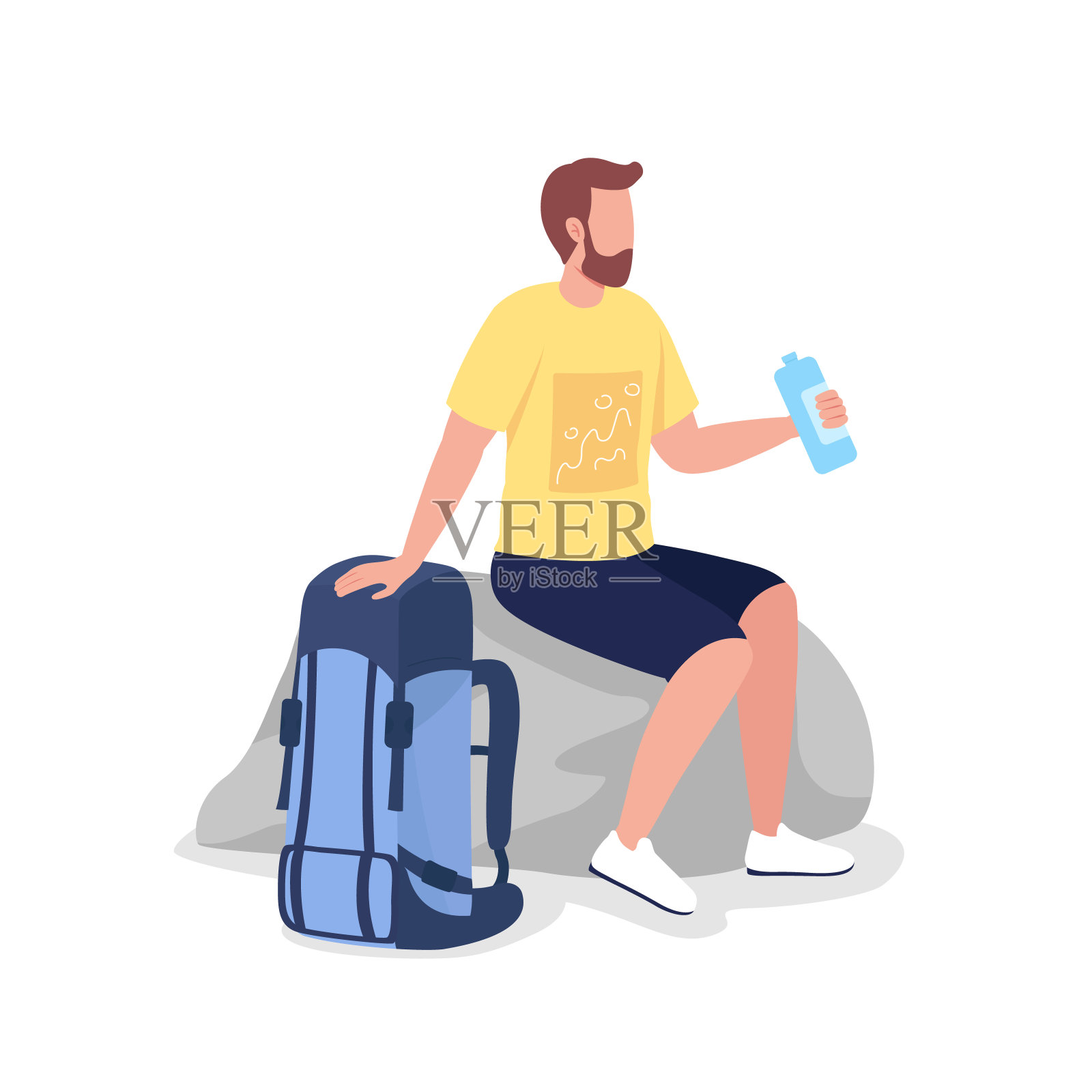 休息背包半平彩色矢量字符插画图片素材