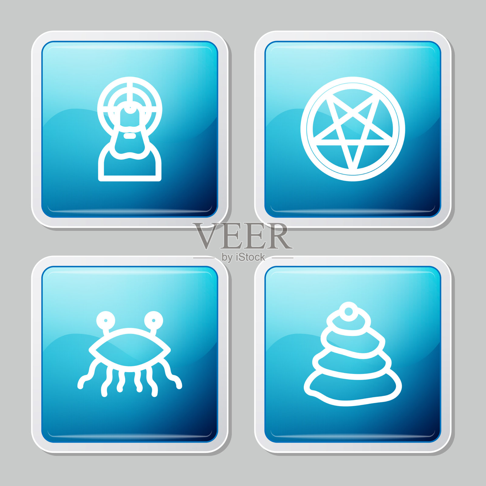 设定线耶稣基督五角星在一个圆圈图标素材