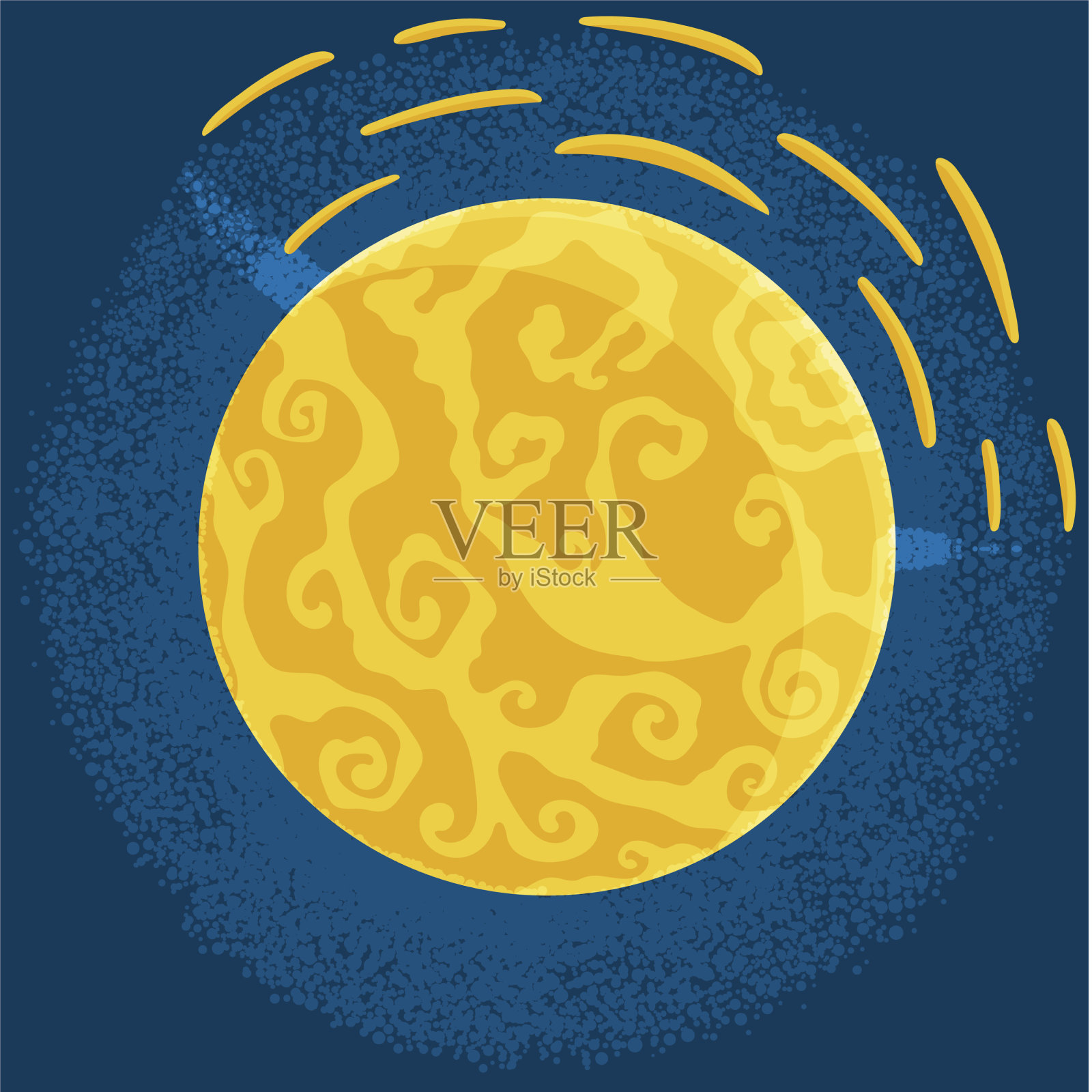 深蓝色太空中的奇妙黄色星球插画图片素材