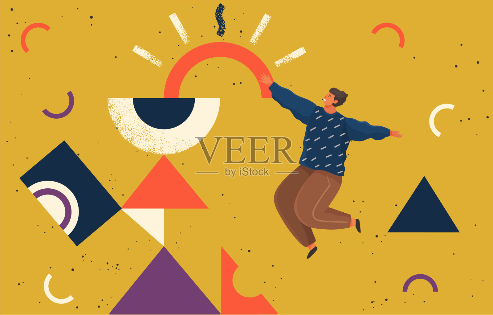 在抽象想象空间中飞行的人插画图片素材