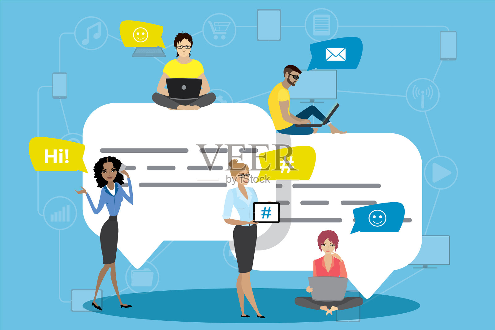 演讲气泡评论和回复人们插画图片素材