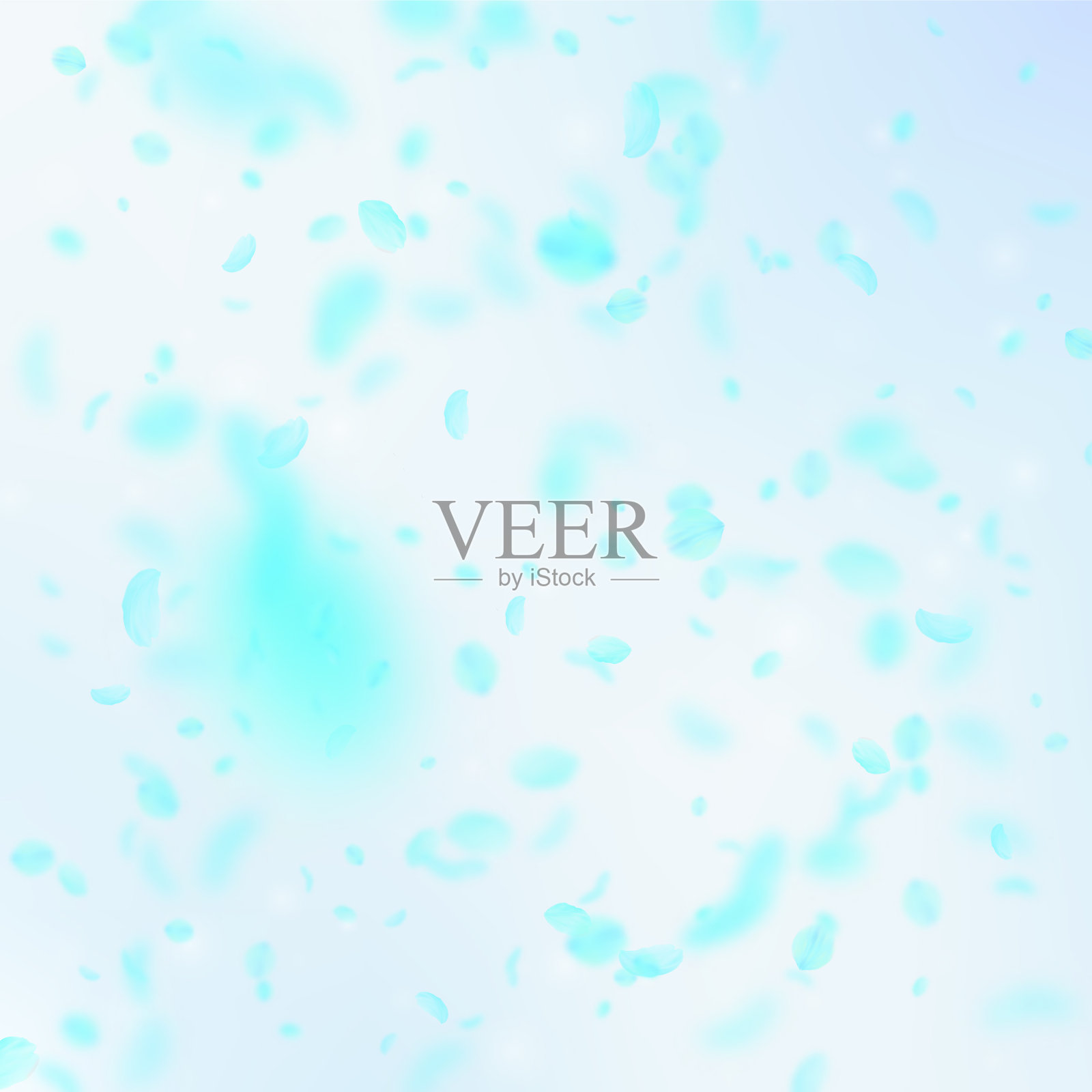 蓝绿色的花瓣对称地落下插画图片素材