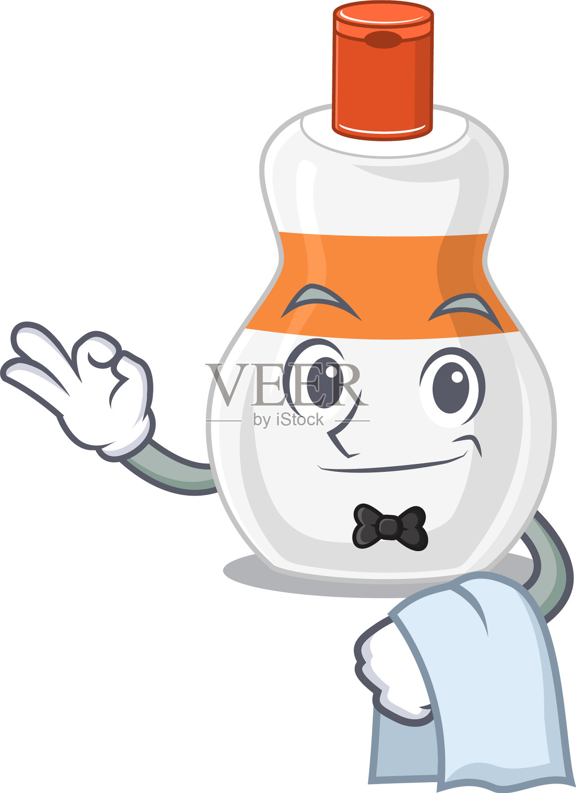 一个漫画设计风格的身体乳液作为一个服务员插画图片素材