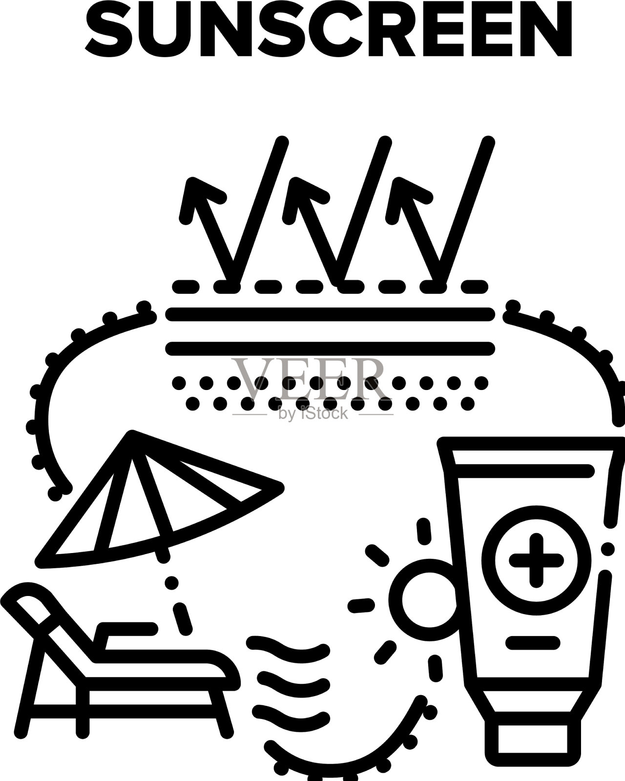 防晒霜黑插画图片素材