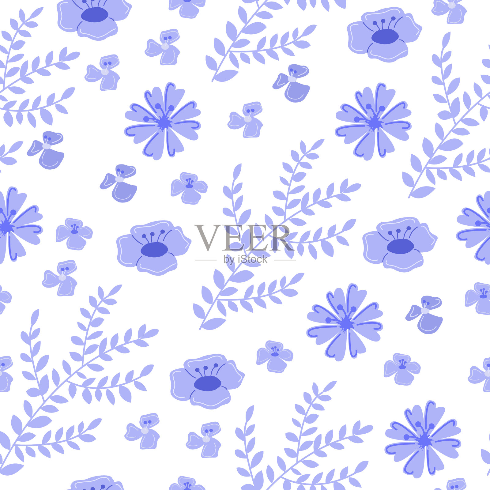 无缝图案与花和植物在紫色插画图片素材