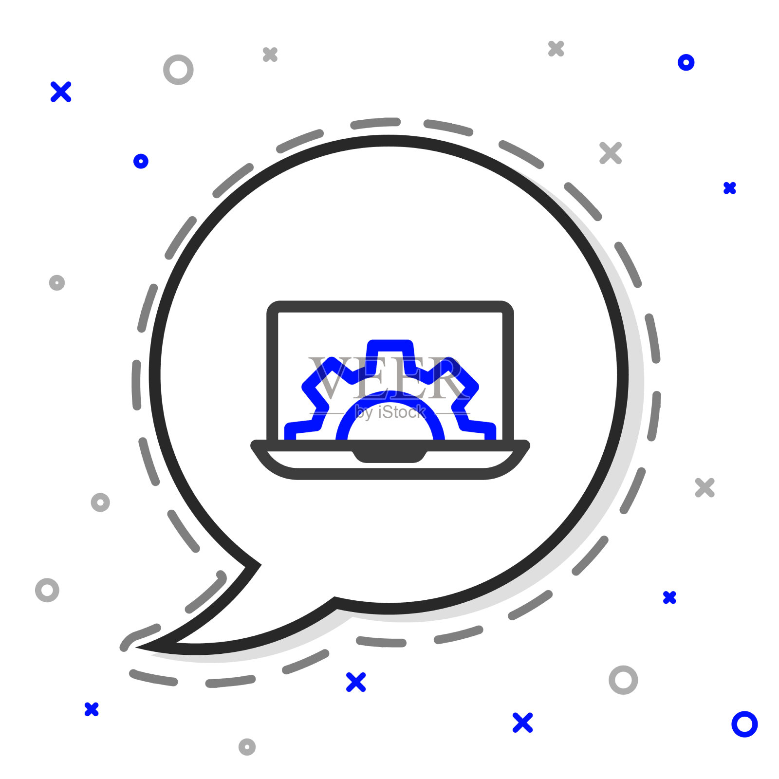 线笔记本电脑和齿轮图标隔离在白色插画图片素材