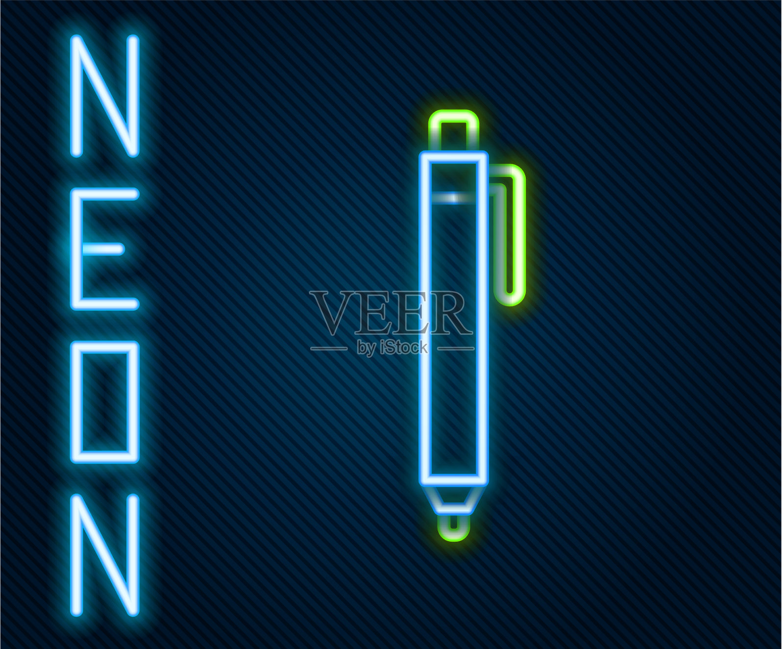 发光的霓虹线笔图标孤立在黑色插画图片素材