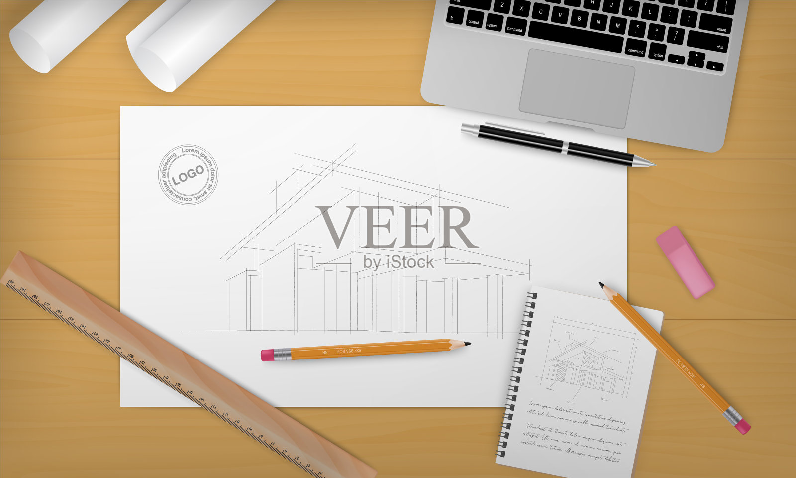 真实的建筑背景与下插画图片素材