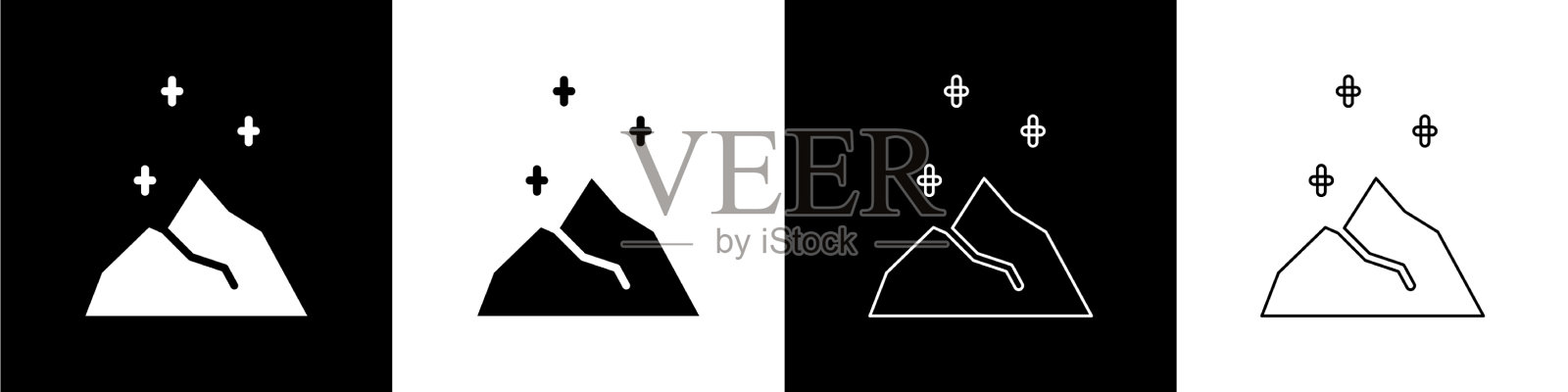 设置魔术粉图标隔离在黑色和白色图标素材