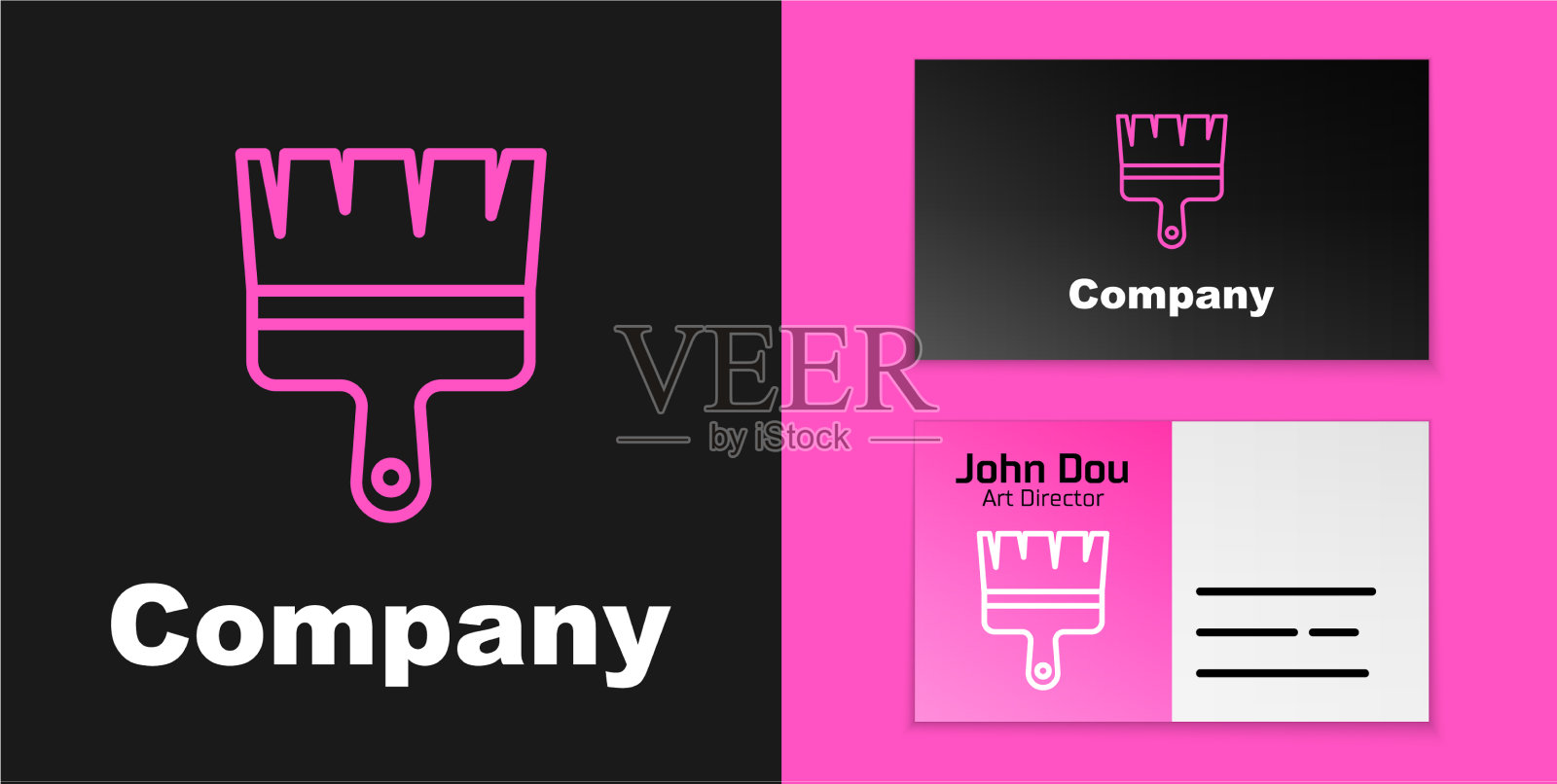 粉色线漆刷图标孤立在黑色插画图片素材