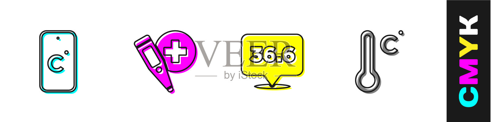 设置摄氏数字温度计医疗和图标素材