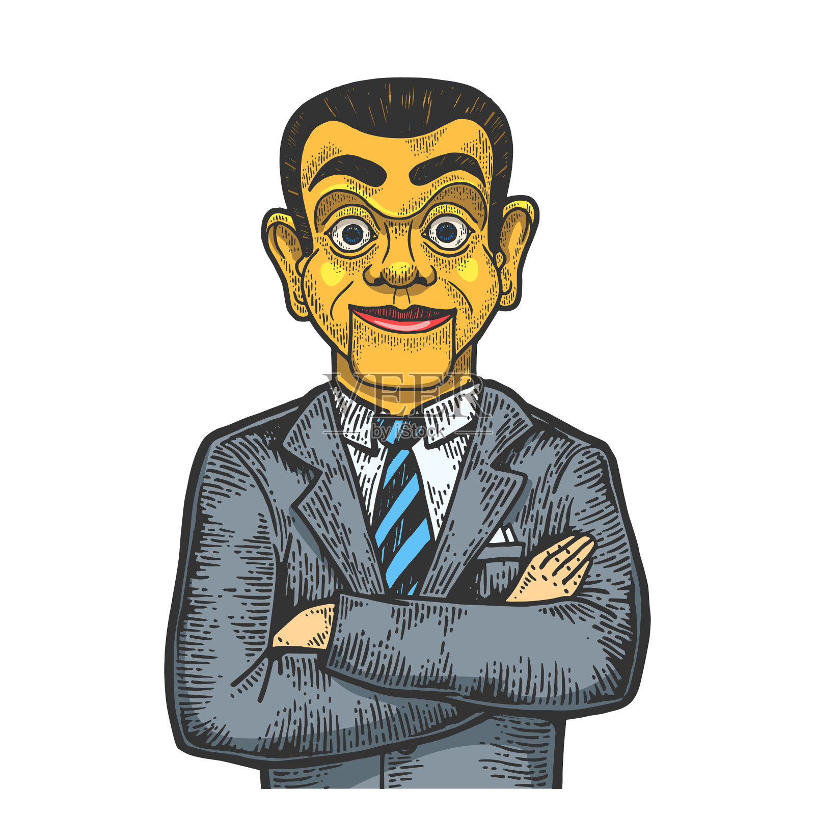 商人木偶头像素描雕刻设计元素图片