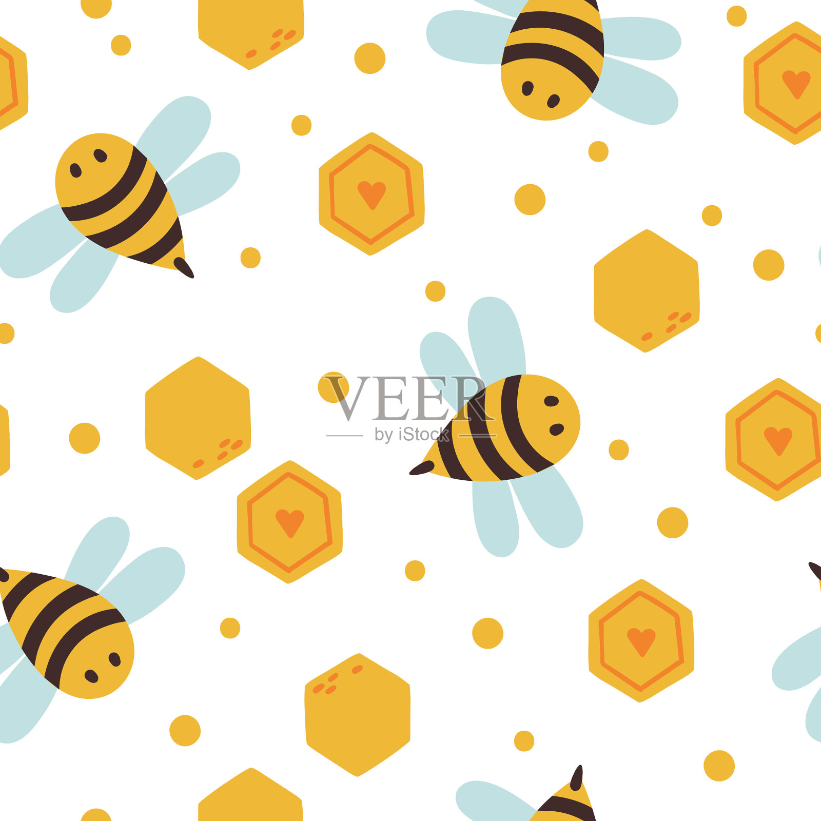 蜜蜂卡通孩子无缝图案或数字插画图片素材