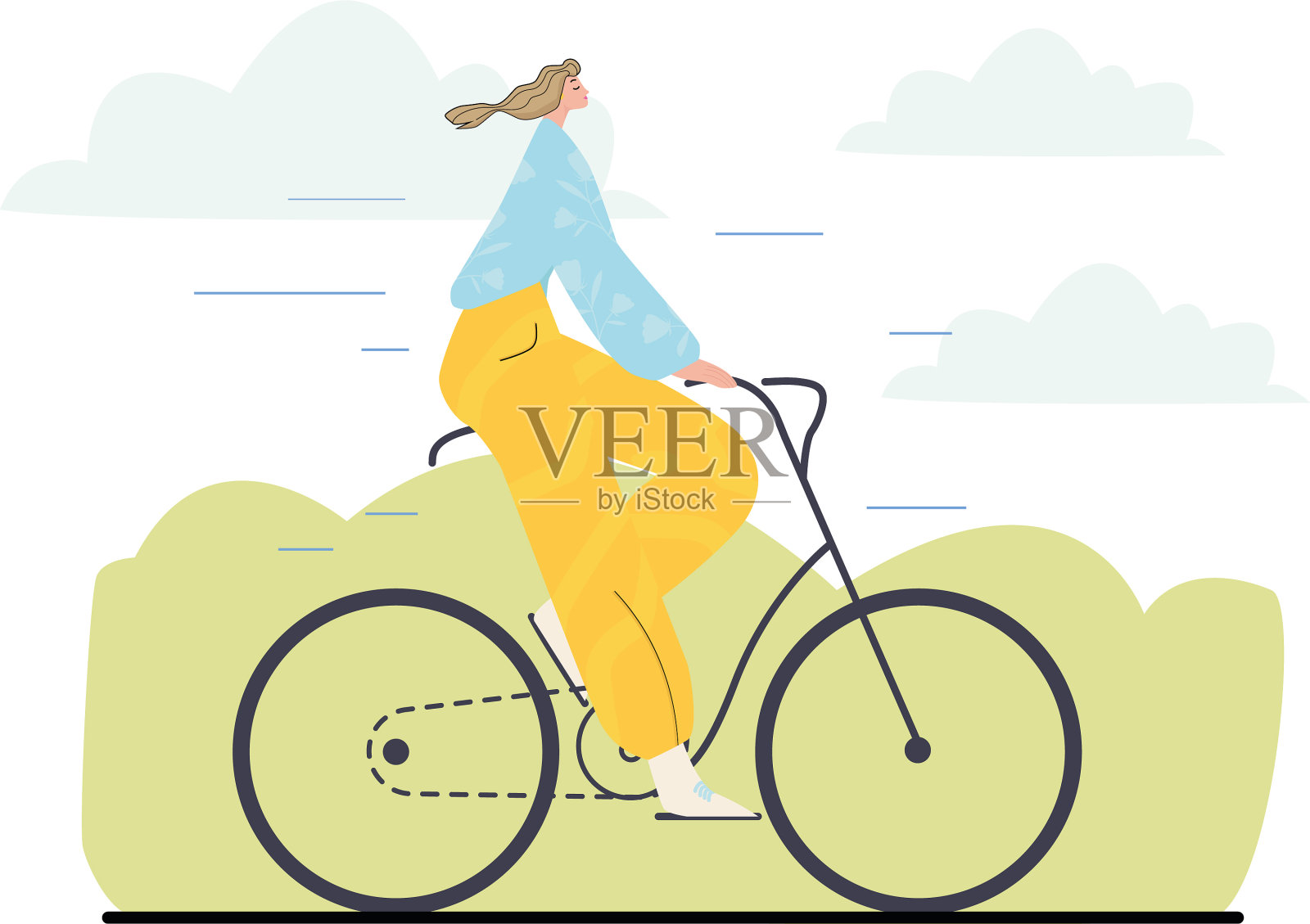 一个身材匀称的女孩骑自行车插画图片素材