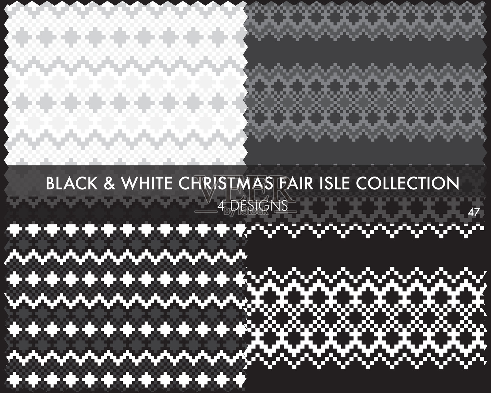 黑色和白色圣诞集市岛无缝插画图片素材