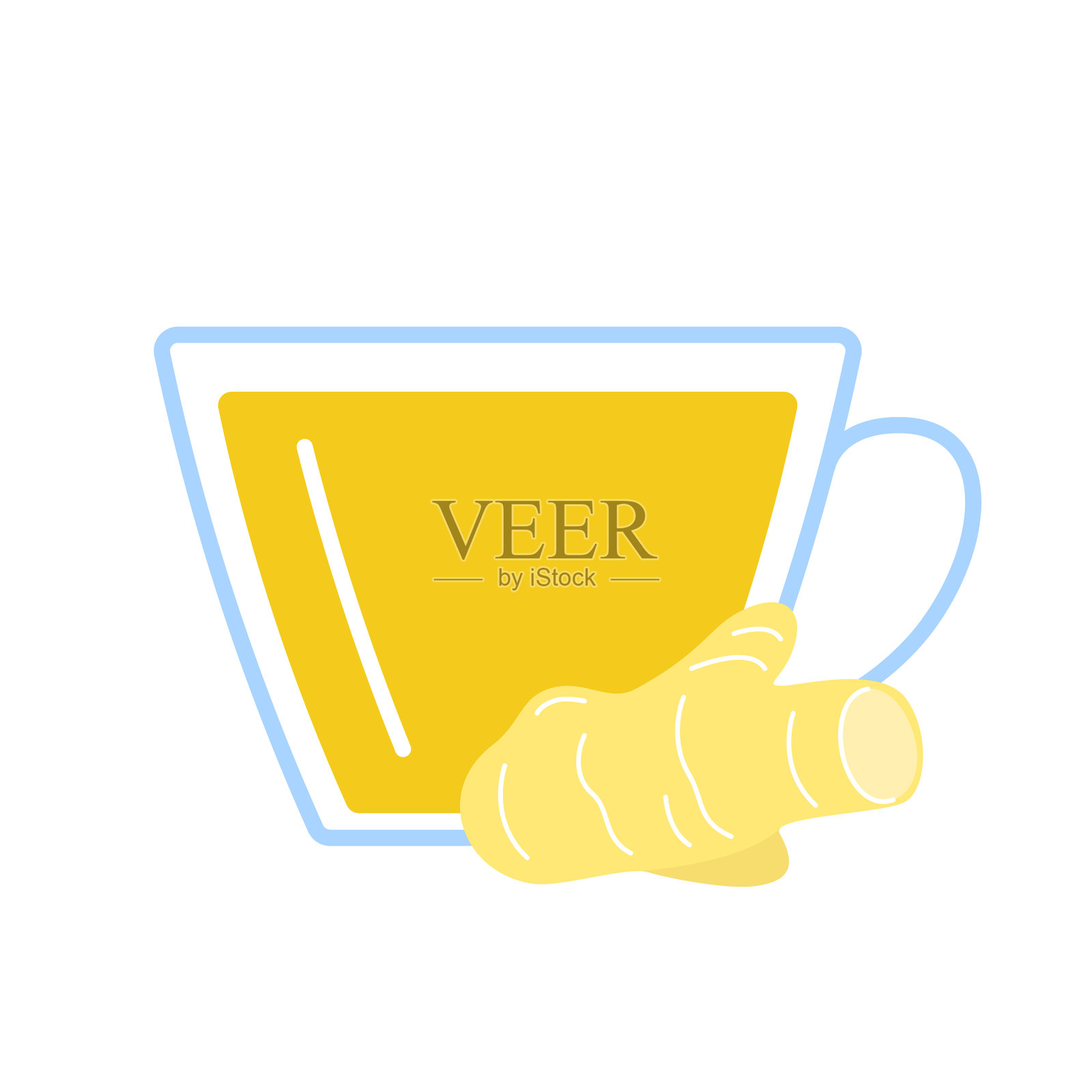 生姜草本茶在玻璃杯，茶杯和插画图片素材