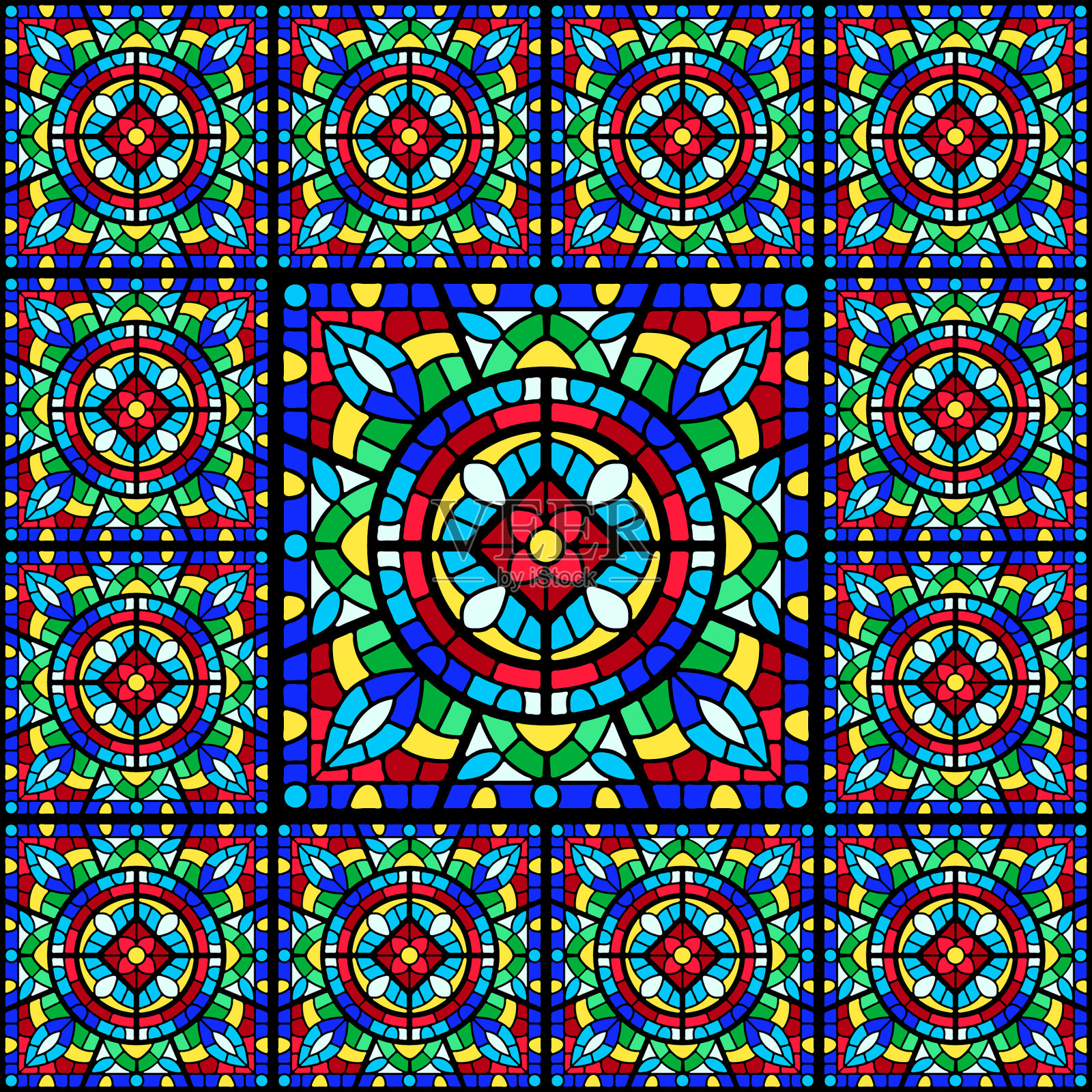 彩色玻璃窗配彩色片插画图片素材