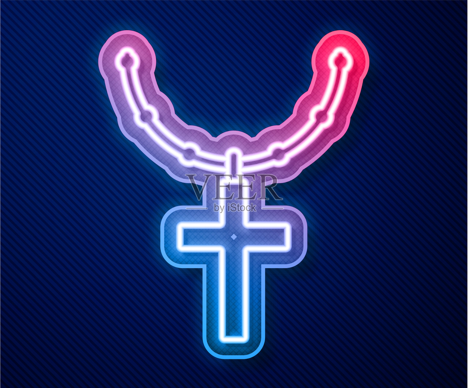 发光的霓虹线基督教十字架上的连锁图标插画图片素材