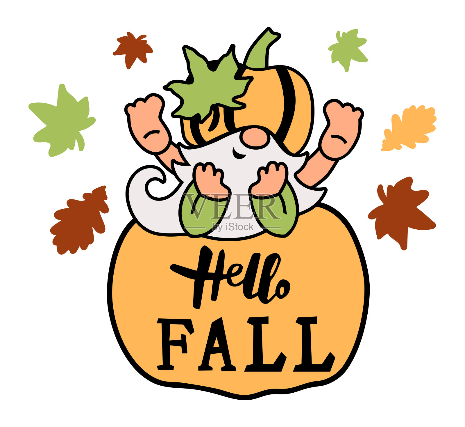 可爱的南瓜侏儒。你好,秋天。设计元素图片