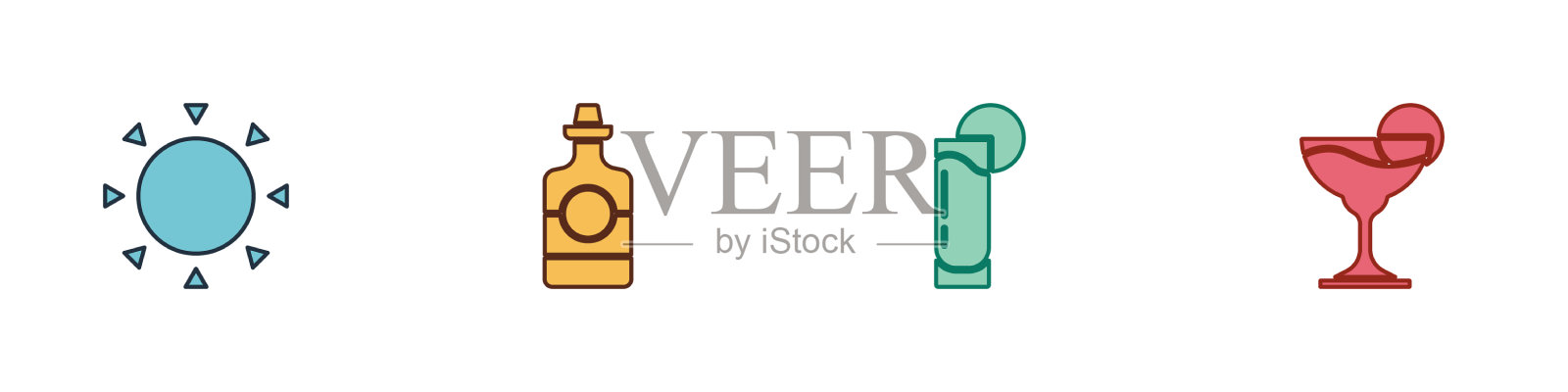 放置太阳龙舌兰瓶玻璃与柠檬和图标素材