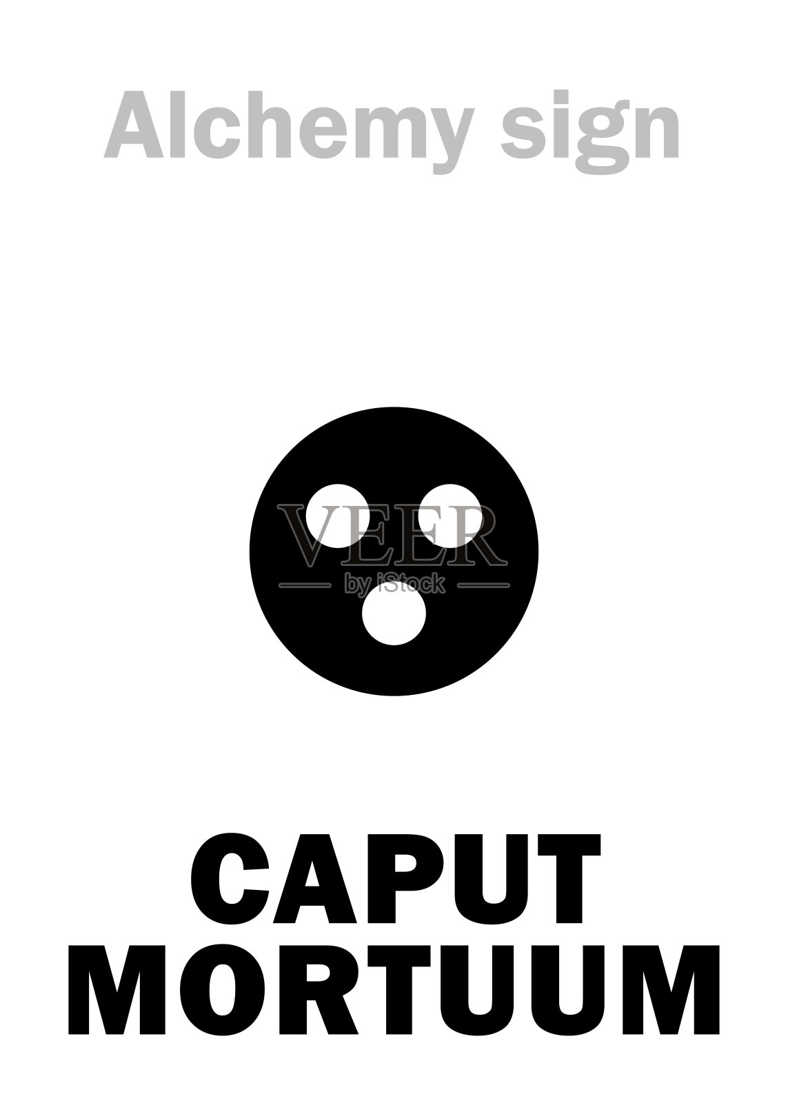 炼金术字母表:CAPUT MORTUUM(“死头”)-即残余物，无价值的残留物，不挥发的残留物，升华或蒸馏后的无用物质。别名:«木乃伊棕»、«埃及棕»。插画图片素材