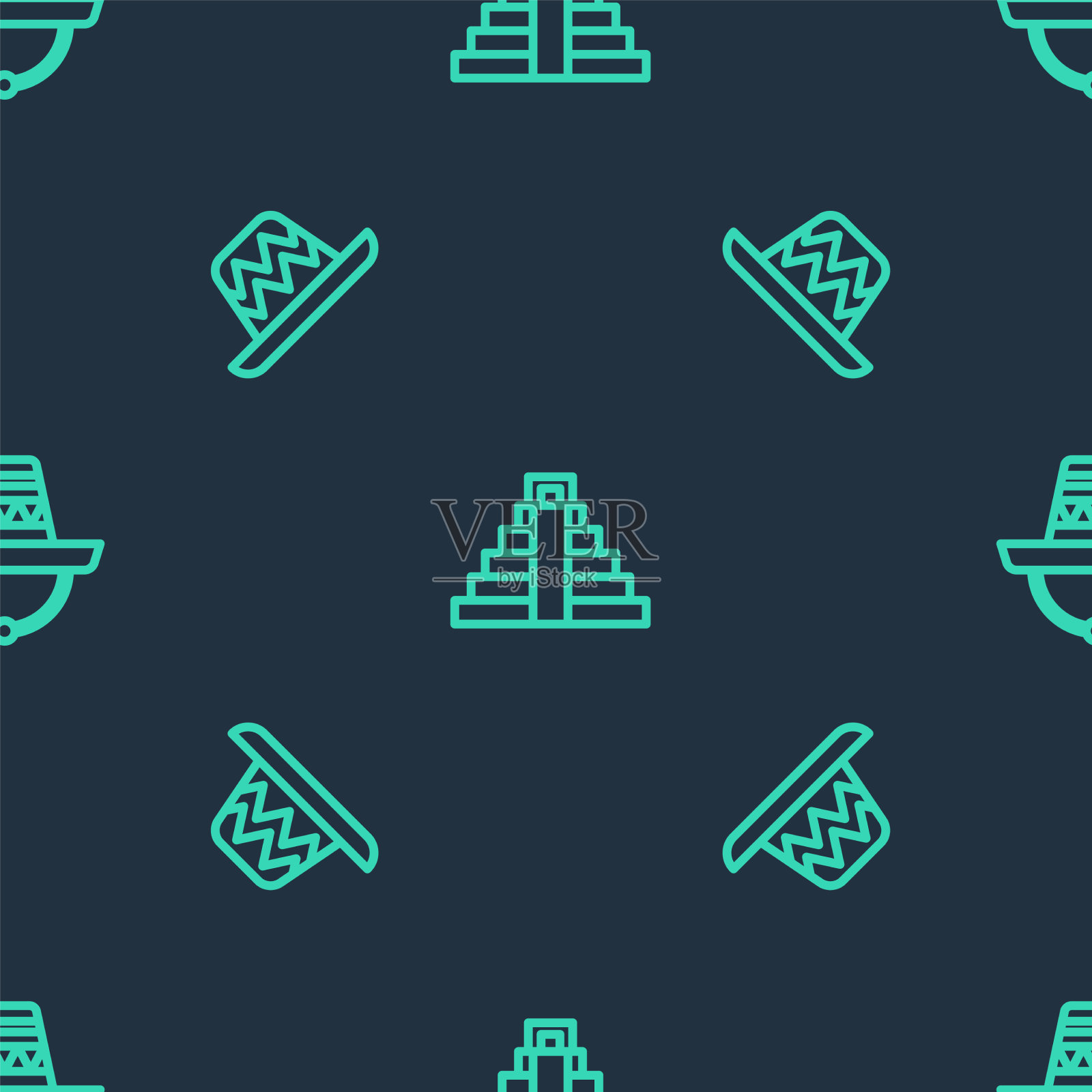 Set line chichen itza在玛雅墨西哥宽边帽图标素材