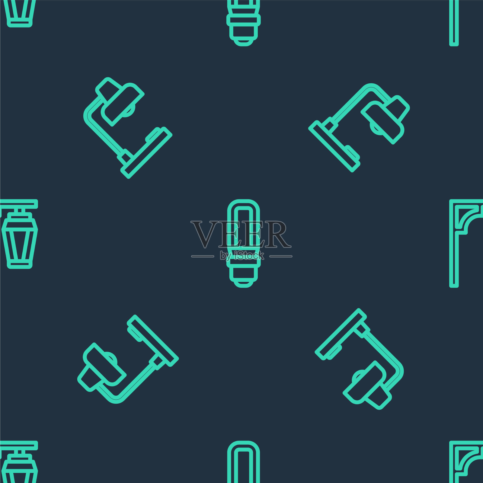 集线led灯泡和老式台灯插画图片素材