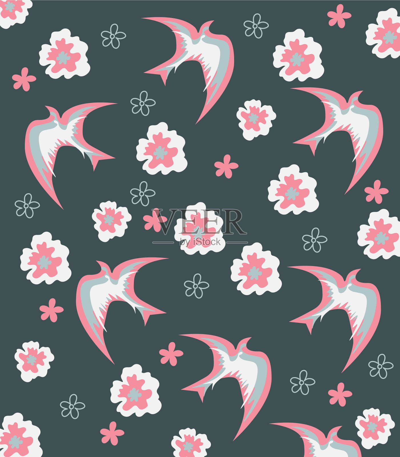 鸟类和鲜花插画图片素材