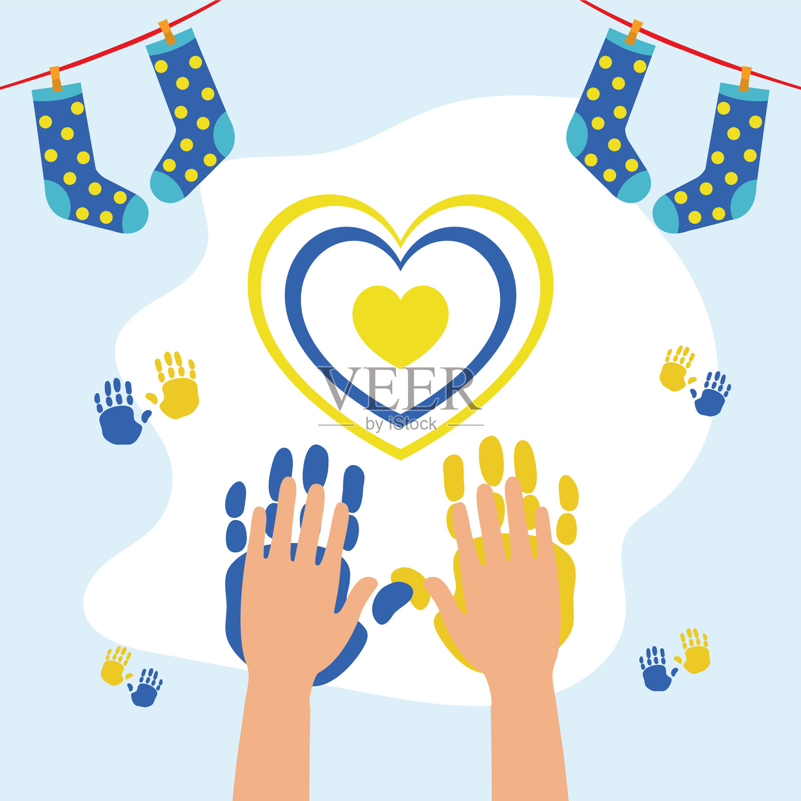 唐氏综合症的手插画图片素材