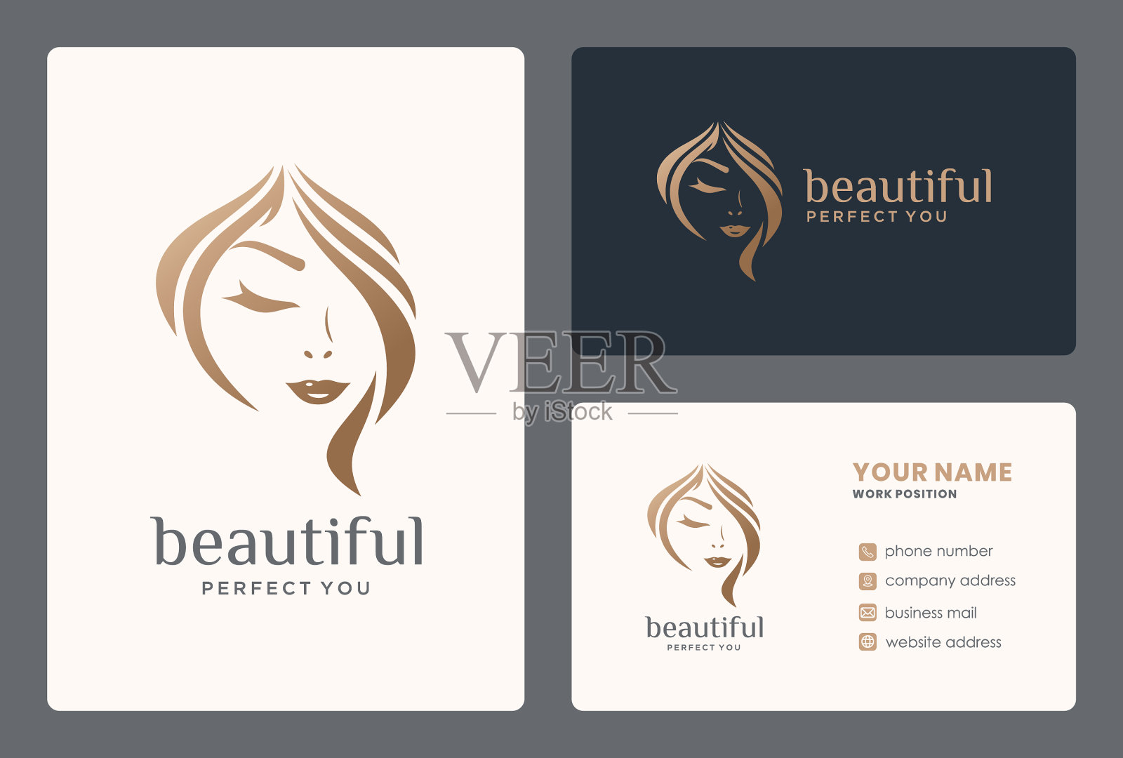 迷人的女人标志设计沙龙发型师插画图片素材