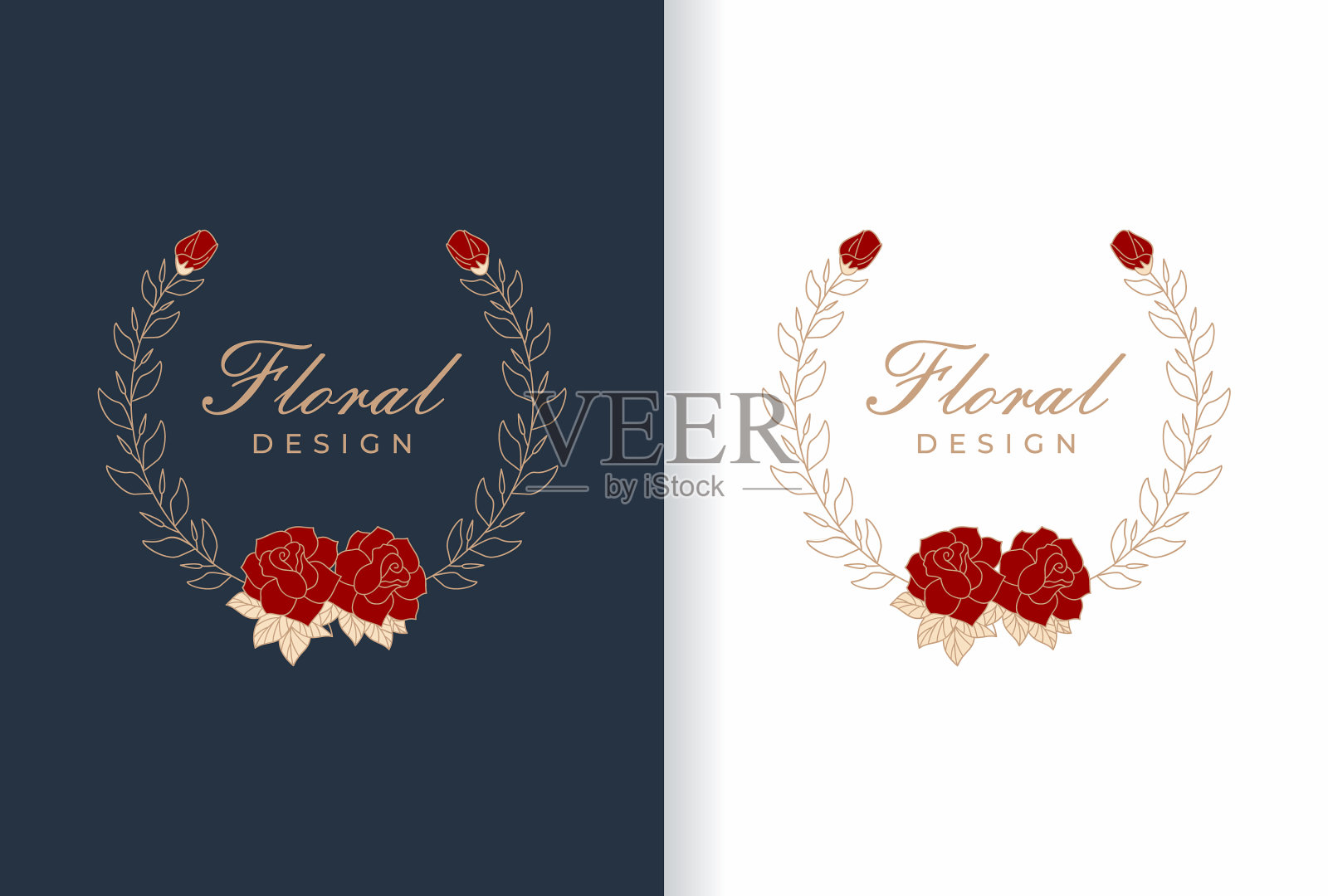 优雅的天然花卉婚礼标志设计插画图片素材