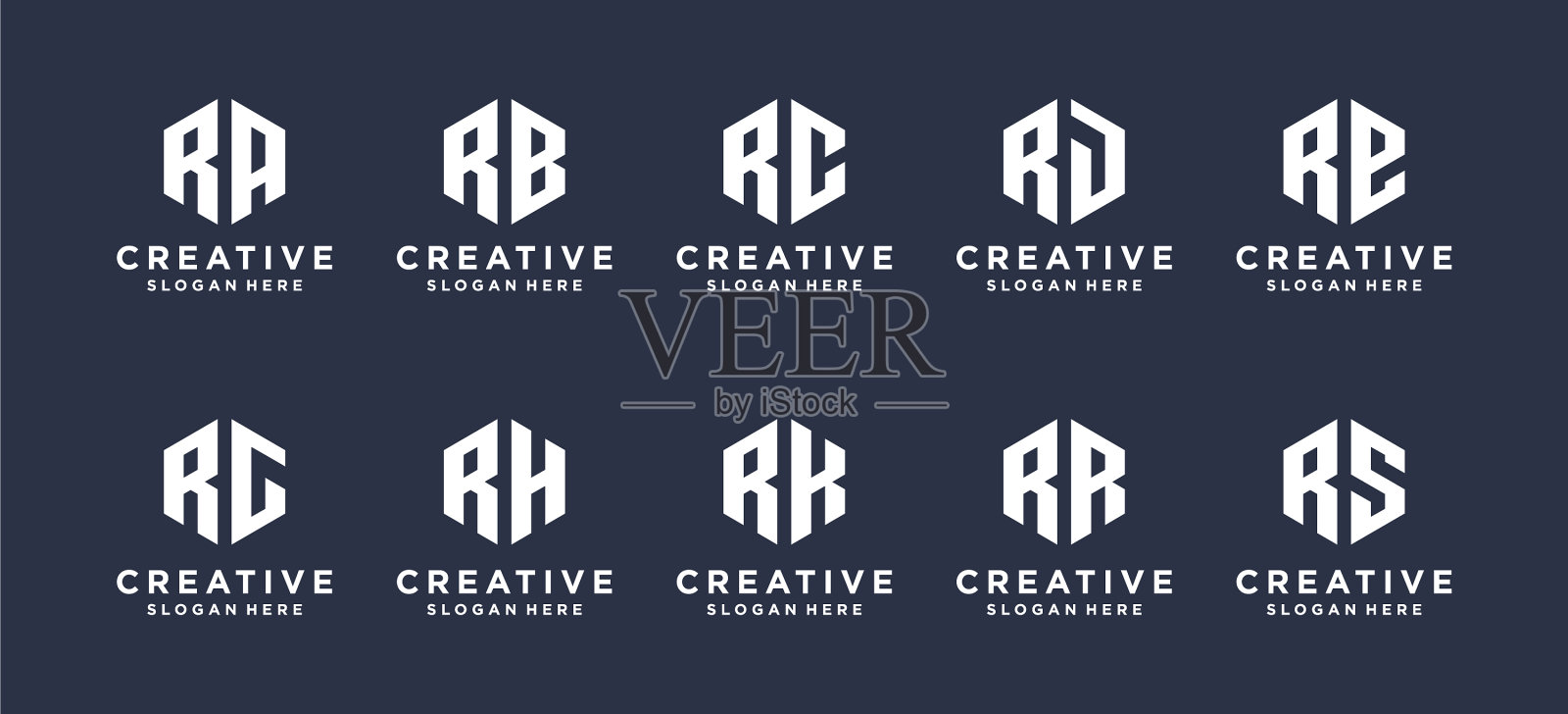 六角形字母r与其他标志组合插画图片素材