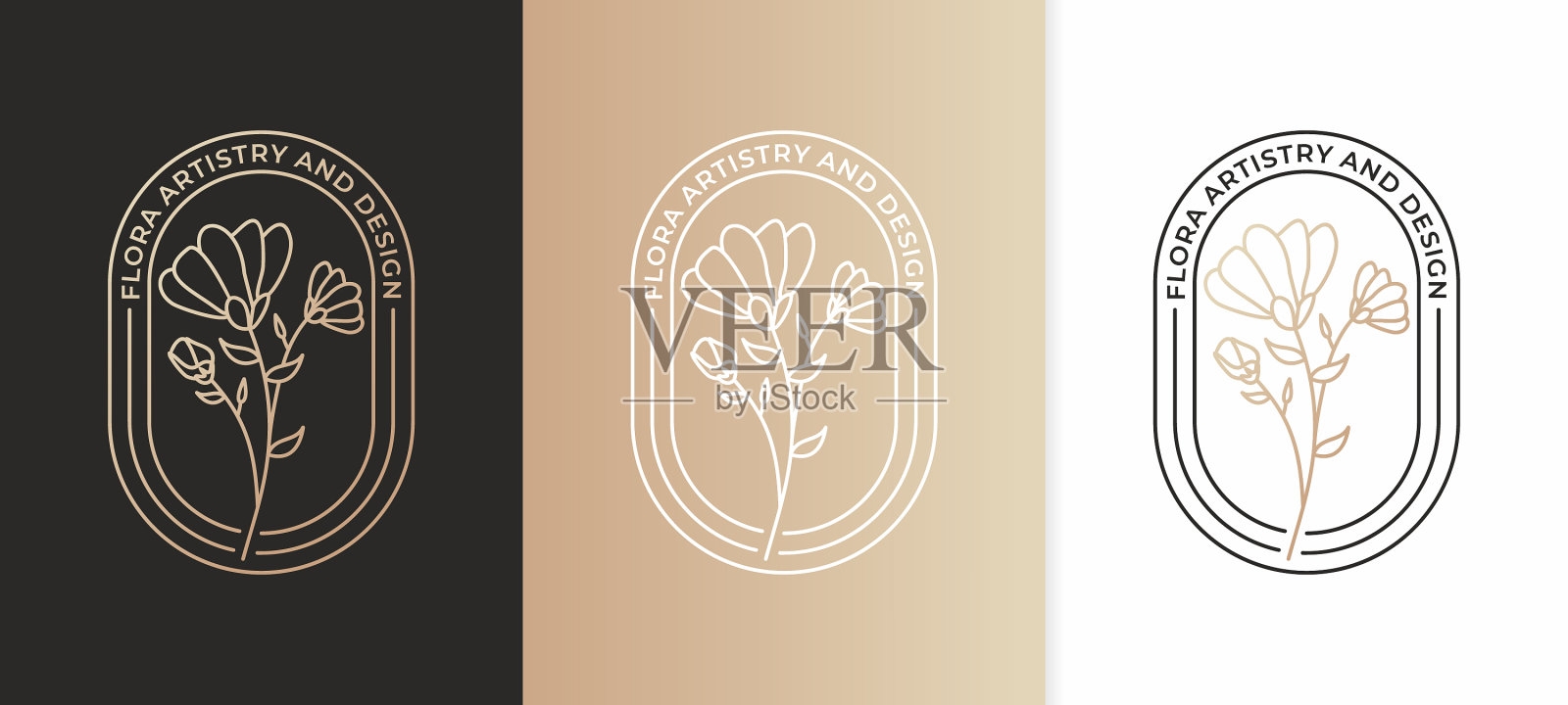 优雅的天然花卉标志设计溢价插画图片素材