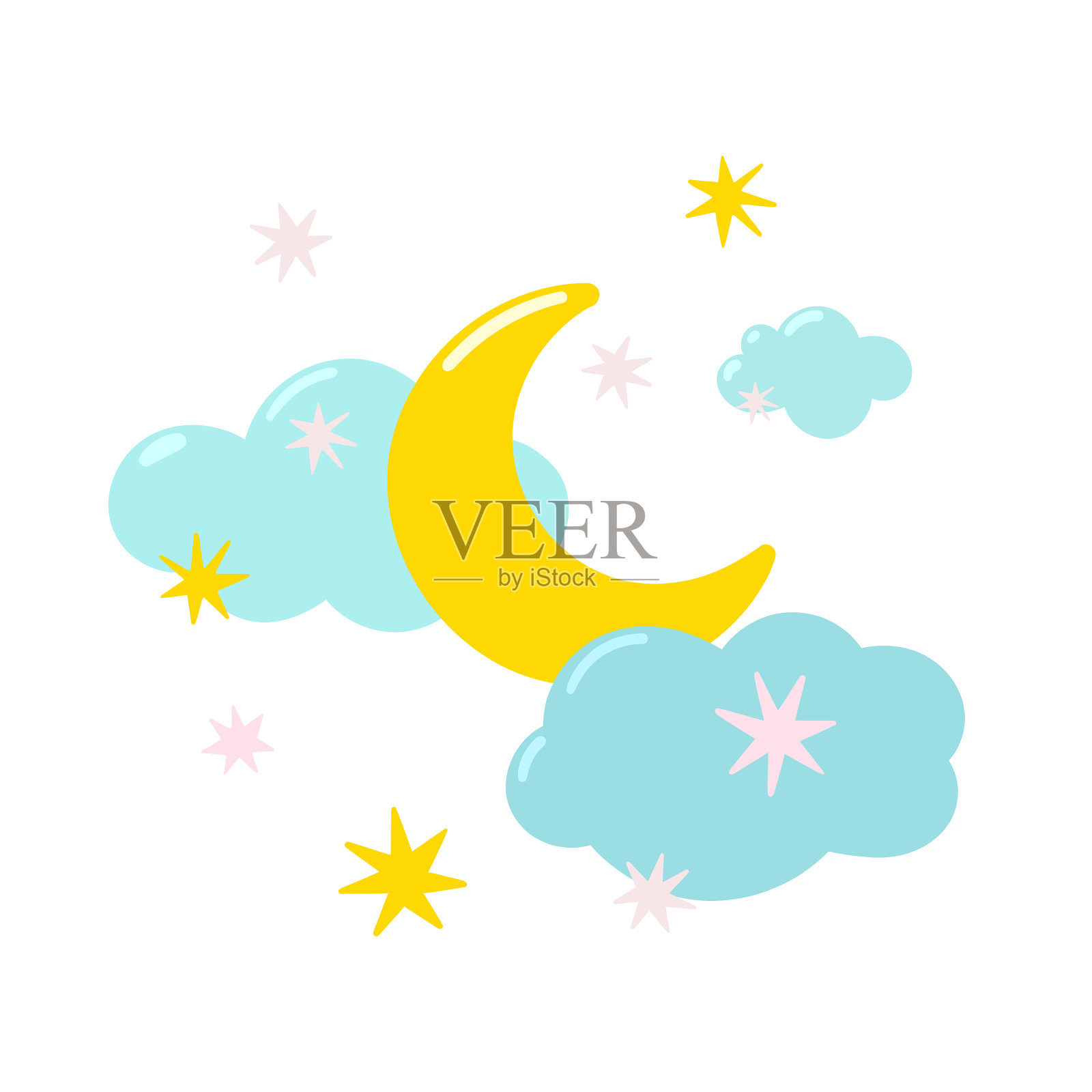 月亮、云彩和星星插画图片素材