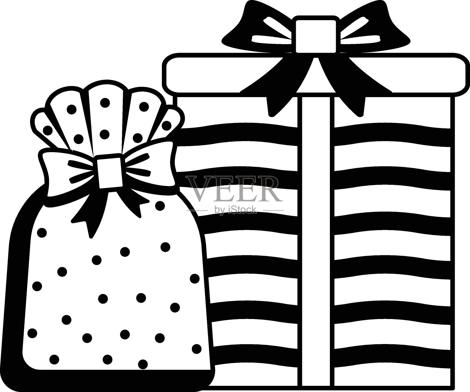 Merry Christmas Present Boxes概念，礼品盒矢量图标设计，白色背景上的圣诞符号，新年庆祝标志，插画图片素材