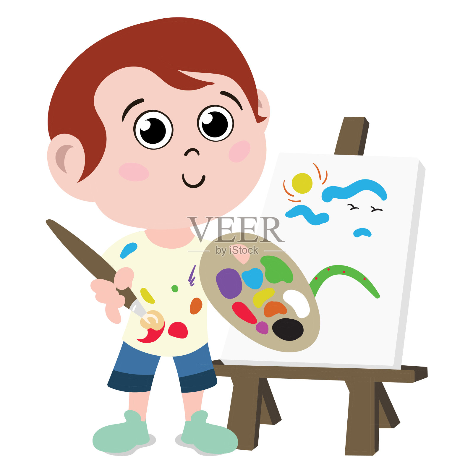 不同职业的孩子。装扮成画家的职业儿童。各行各业的孩子们。插画图片素材