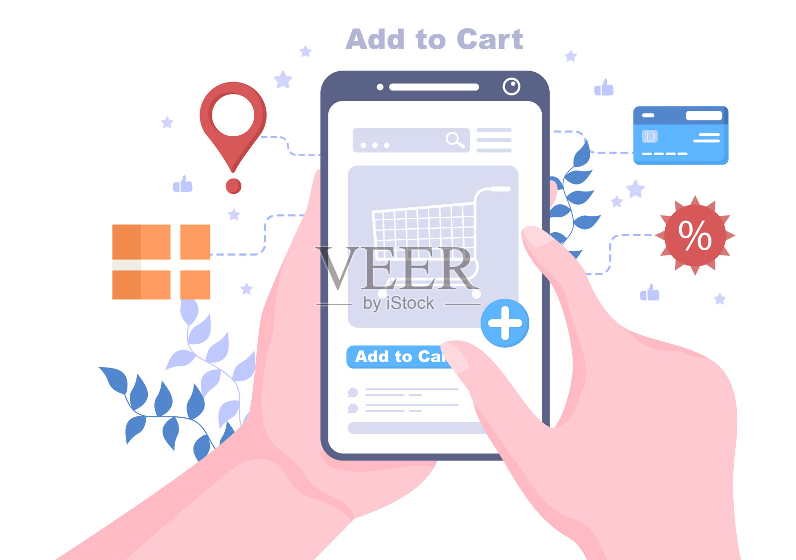 添加到购物车矢量插图，包含列表产品，购物车和购物项目的图片。着陆页模板插画图片素材