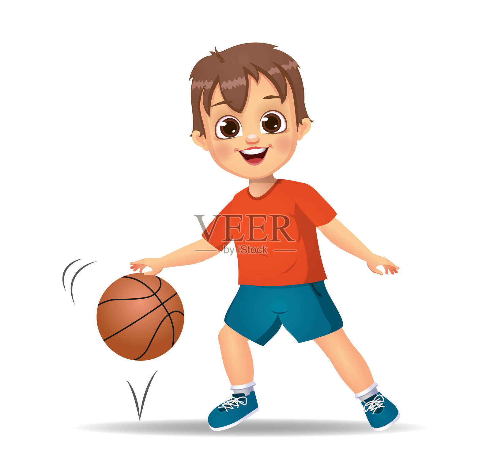 可爱的男孩打篮球插画图片素材