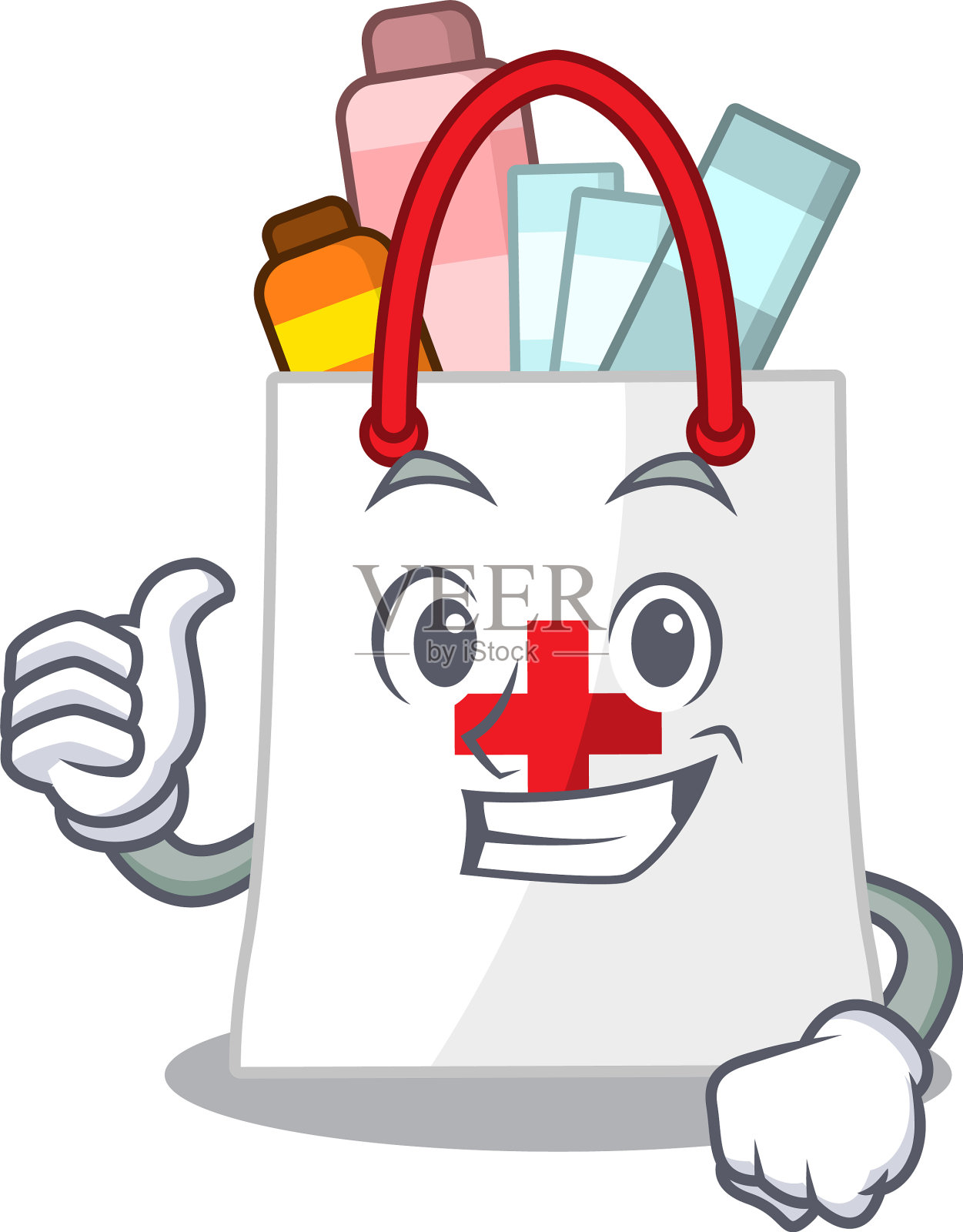 药品购物袋卡通人物设计插画图片素材