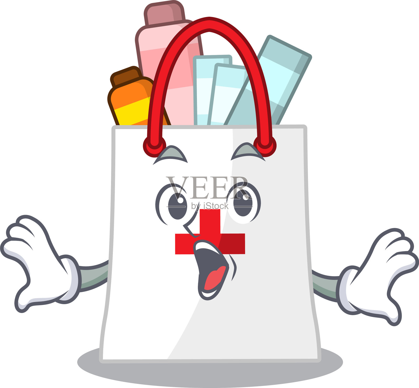 药品购物袋吉祥物的设计理念有一个插画图片素材